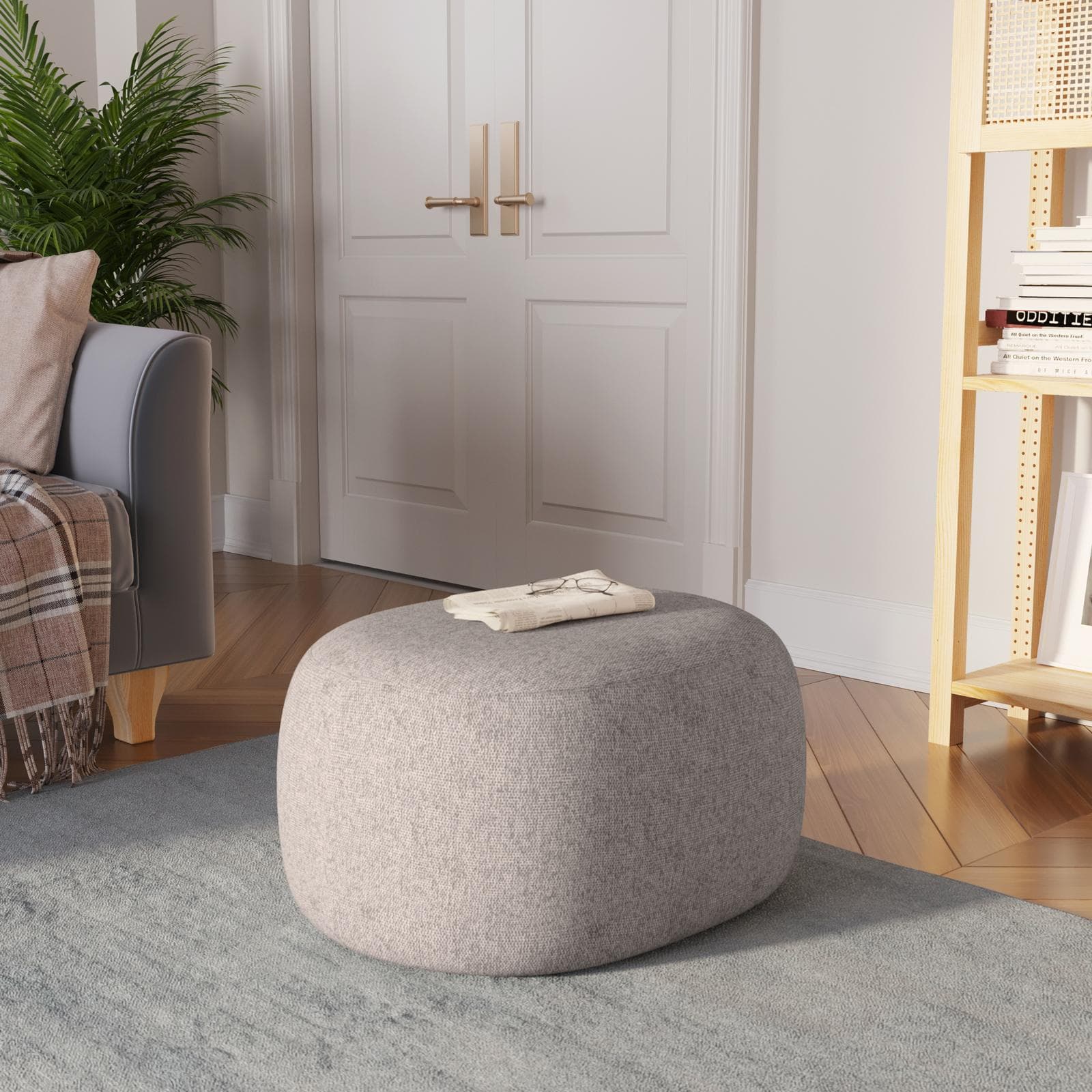Pouf ovale 60x33h cm in tessuto effetto maglia grigio ghiaccio - Graziana