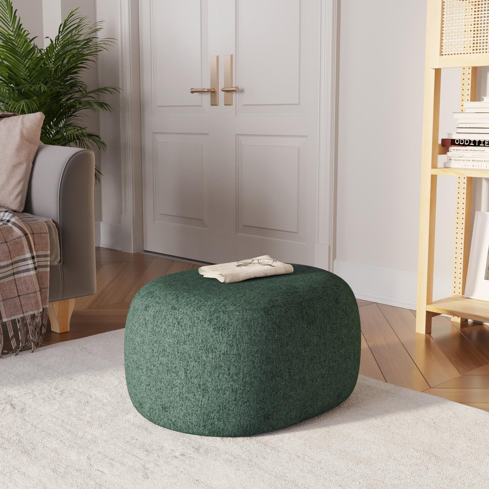 Pouf ovale 60x33h cm in tessuto effetto maglia verde - Graziana