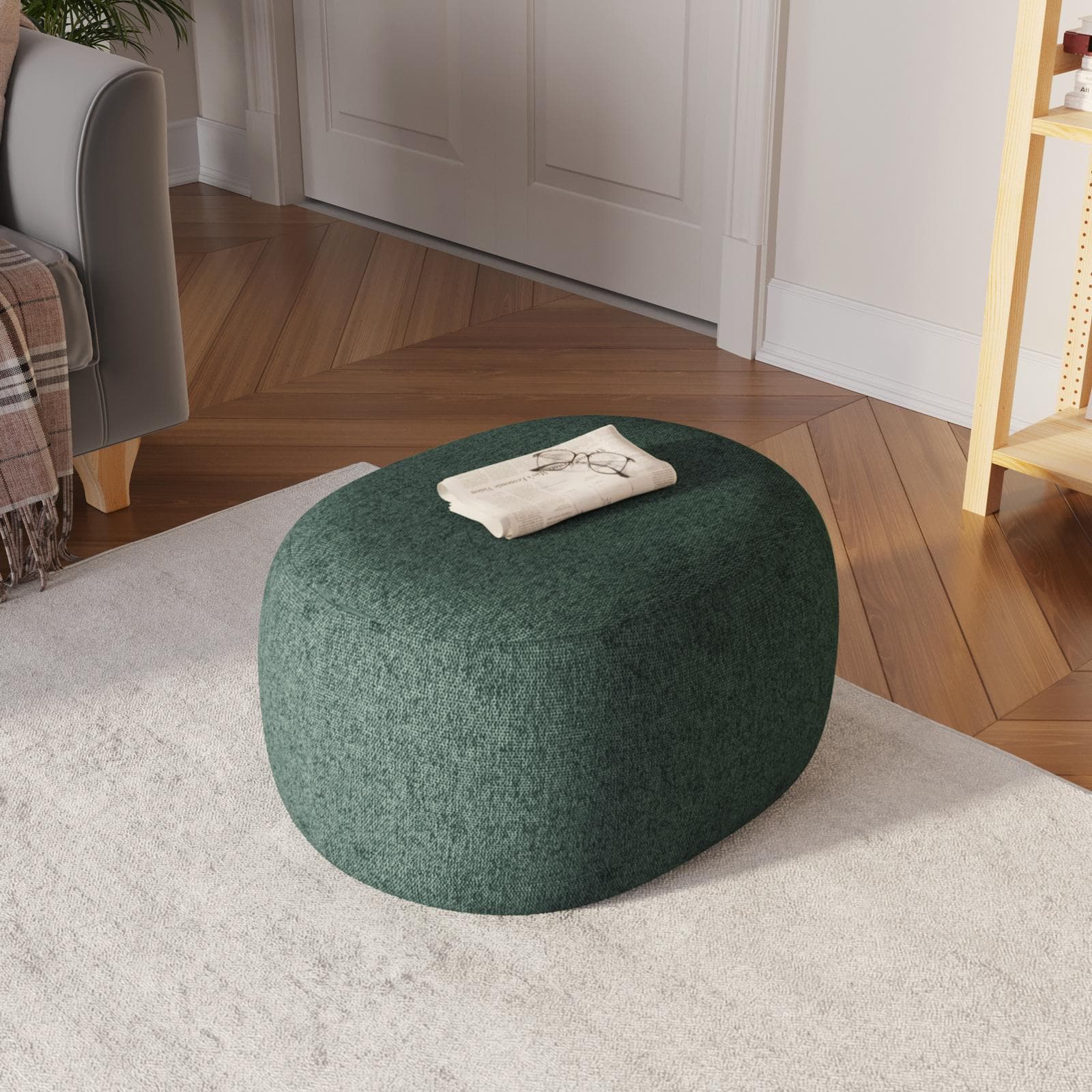 Pouf ovale 60x33h cm in tessuto effetto maglia verde - Graziana