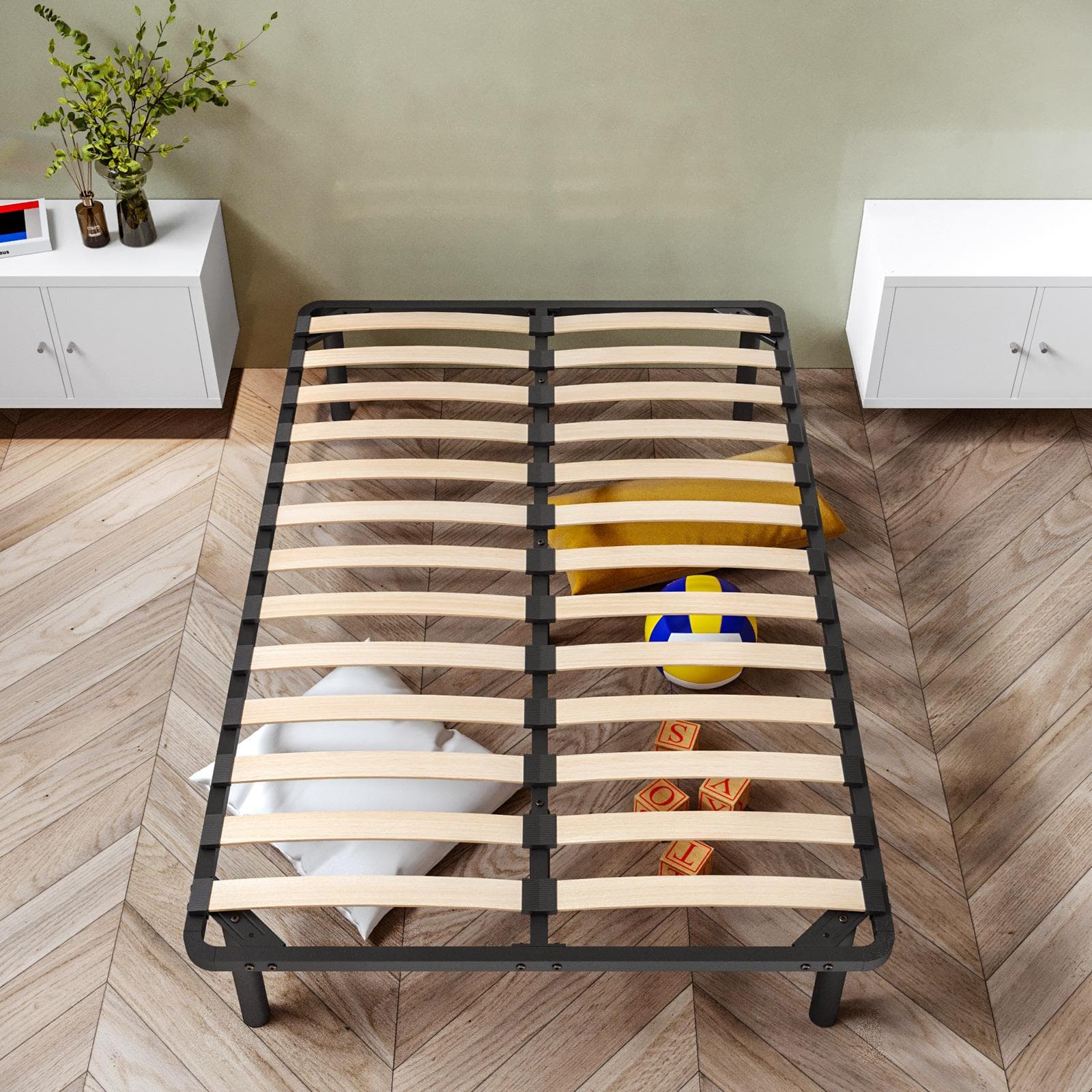Rete a doghe per letto una piazza e mezza 120x190 cm con piedini