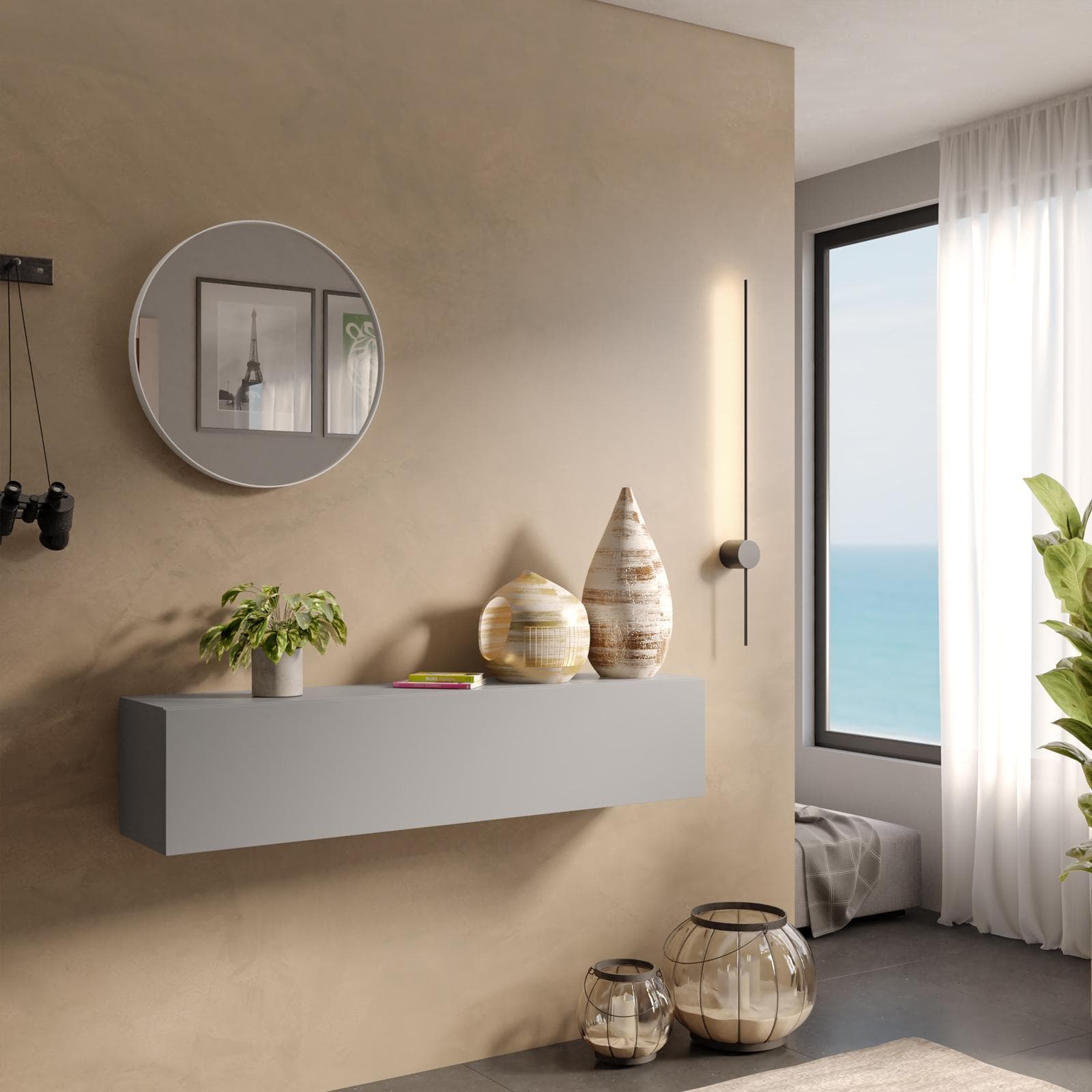Consolle sospesa 138x28h cm grigio ardesia con anta reversibile - Clary
