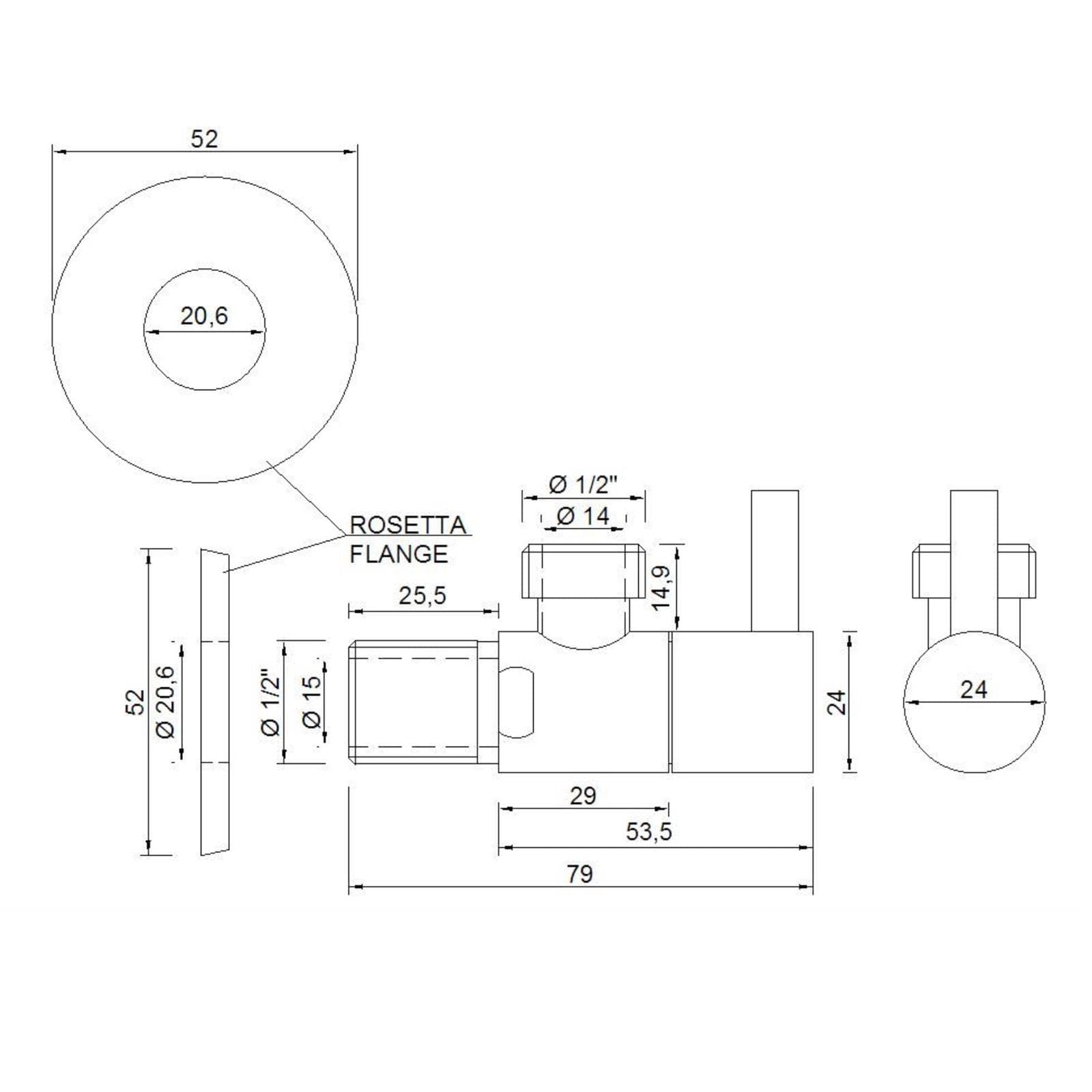 Rubinetto sottolavabo rotondo finitura cromata e cartuccia ceramica 1/2''x1/2''