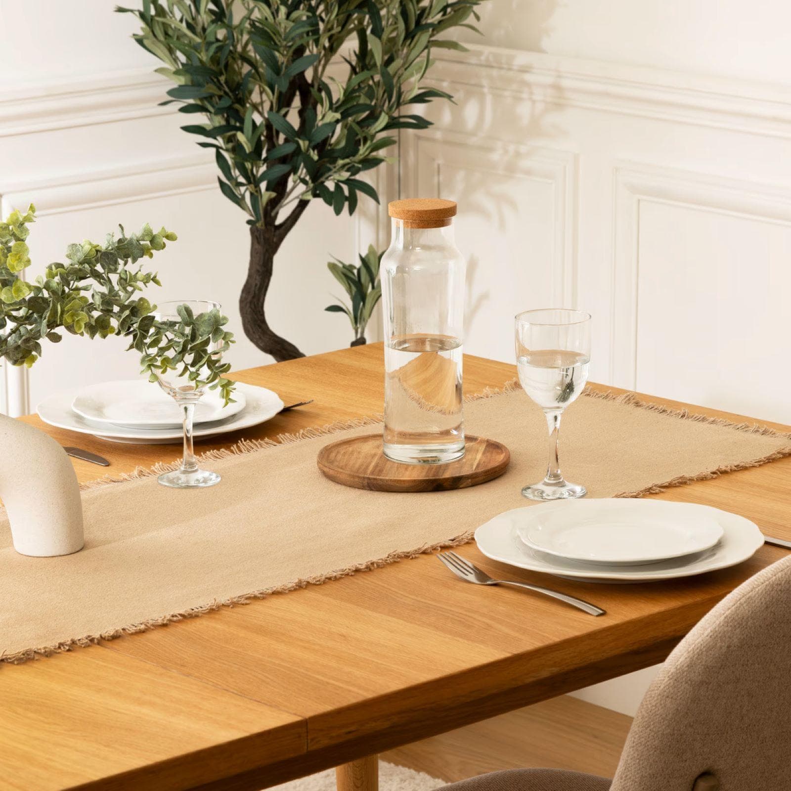Runner da tavolo 140x38 cm in cotone beige - Saphir