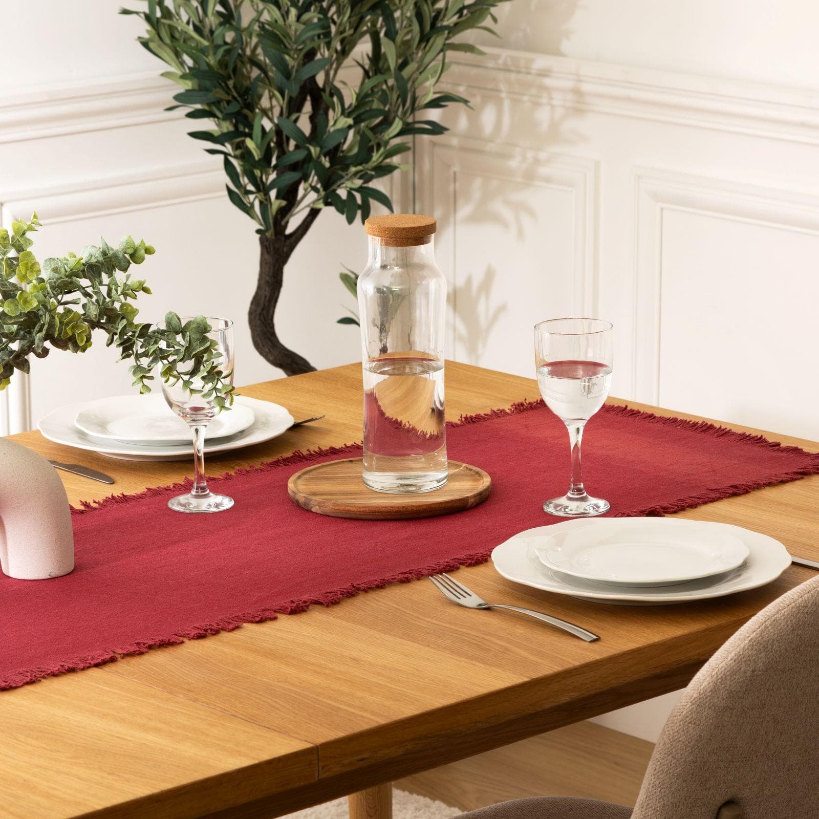 Runner da tavolo 140x38 cm in cotone rosso - Saphir