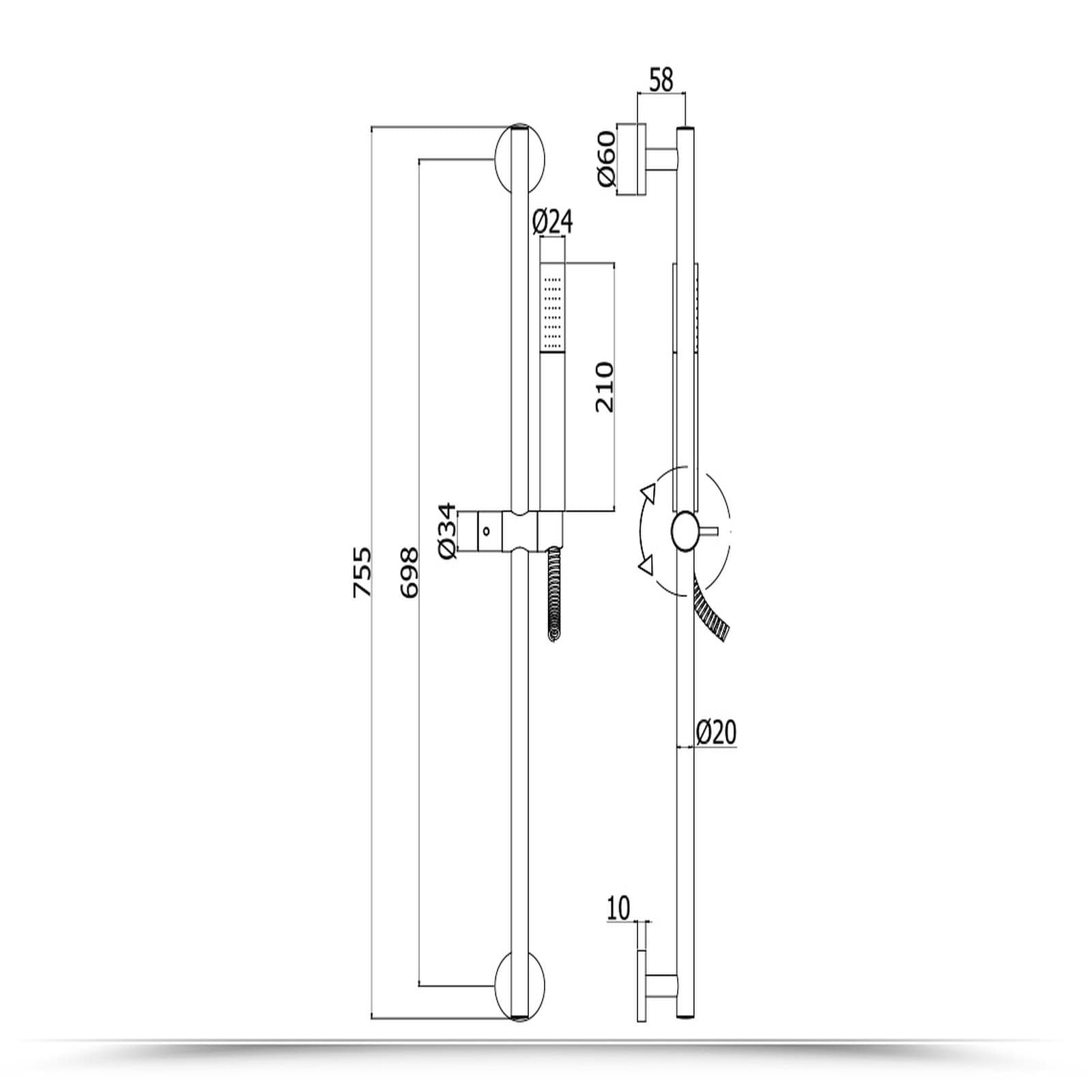 Saliscendi doccia con interasse 69,8 cm cromato con flessibile pvc argento - Life di Paffoni