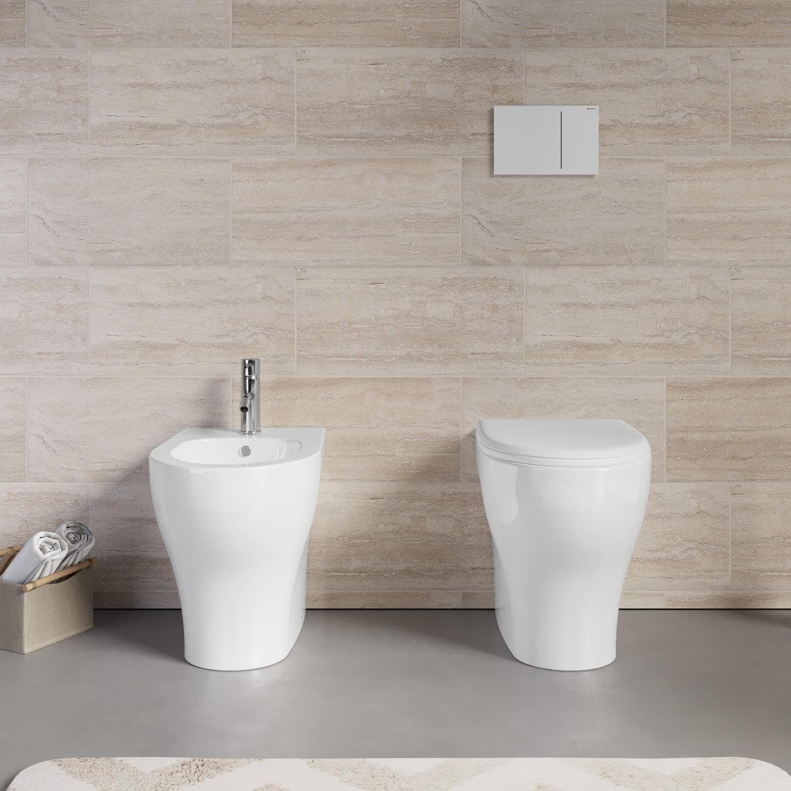 Sanitari Azzurra Pratica in ceramica wc con sedile e bidet scarico traslato