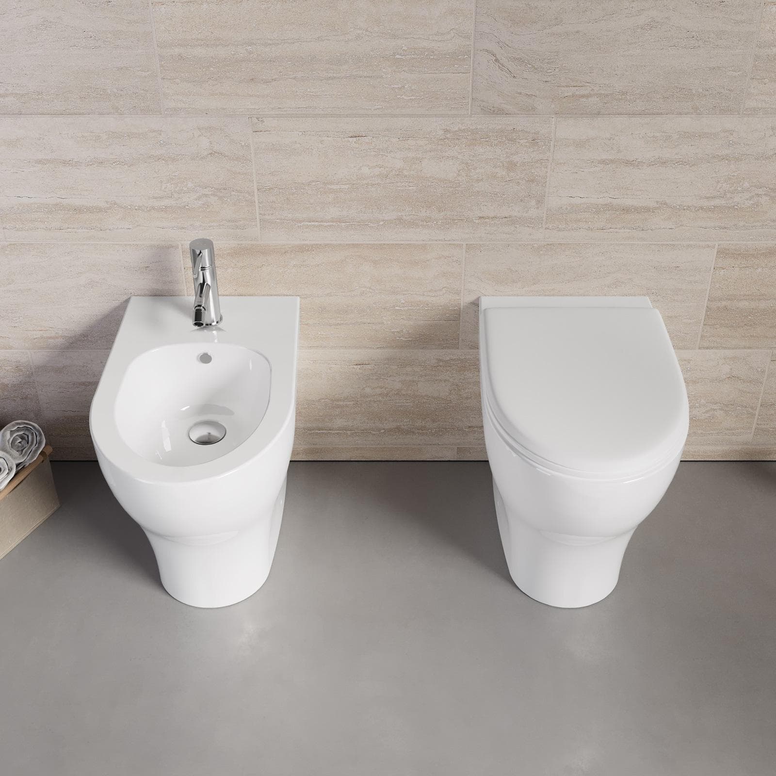 Sanitari Azzurra Pratica in ceramica wc con sedile e bidet scarico traslato