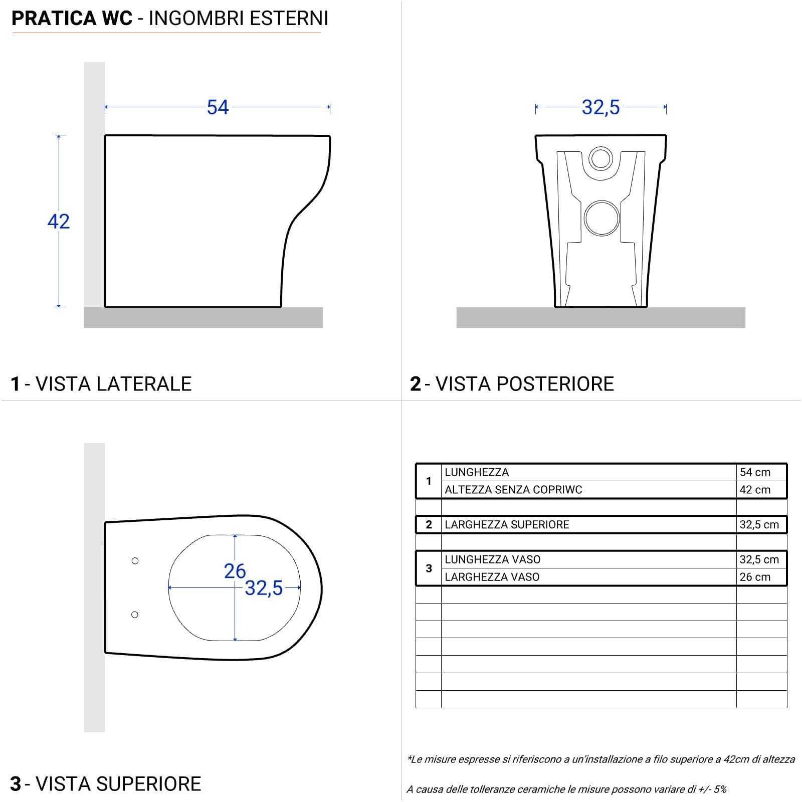 Sanitari Azzurra Pratica in ceramica wc con sedile e bidet scarico traslato