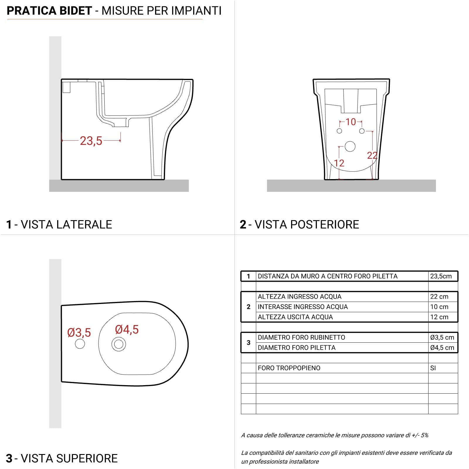 Sanitari Azzurra Pratica in ceramica wc con sedile e bidet scarico traslato