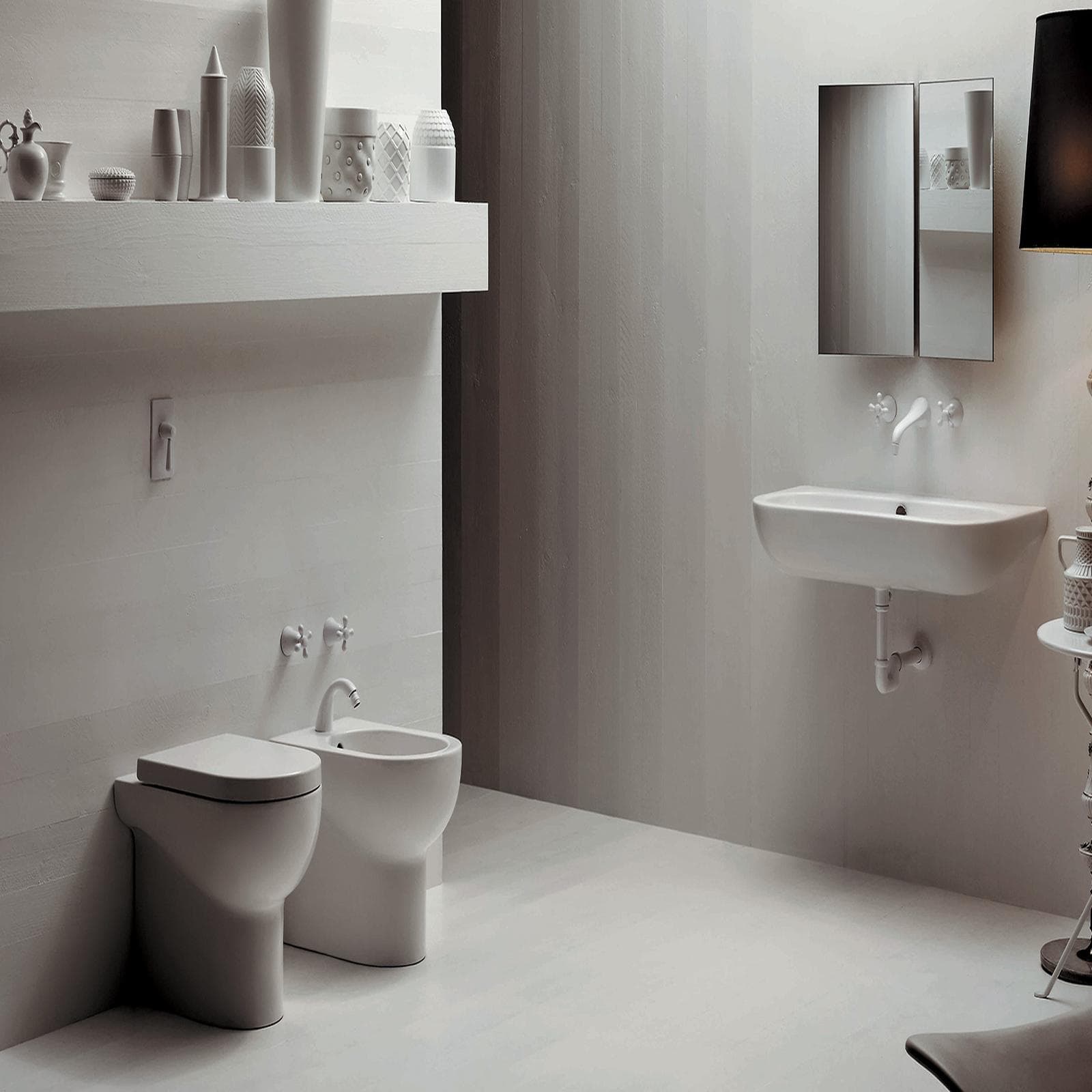 Sanitari AZZURRA con vaso scarico traslato con sedile e bidet - Nuvola