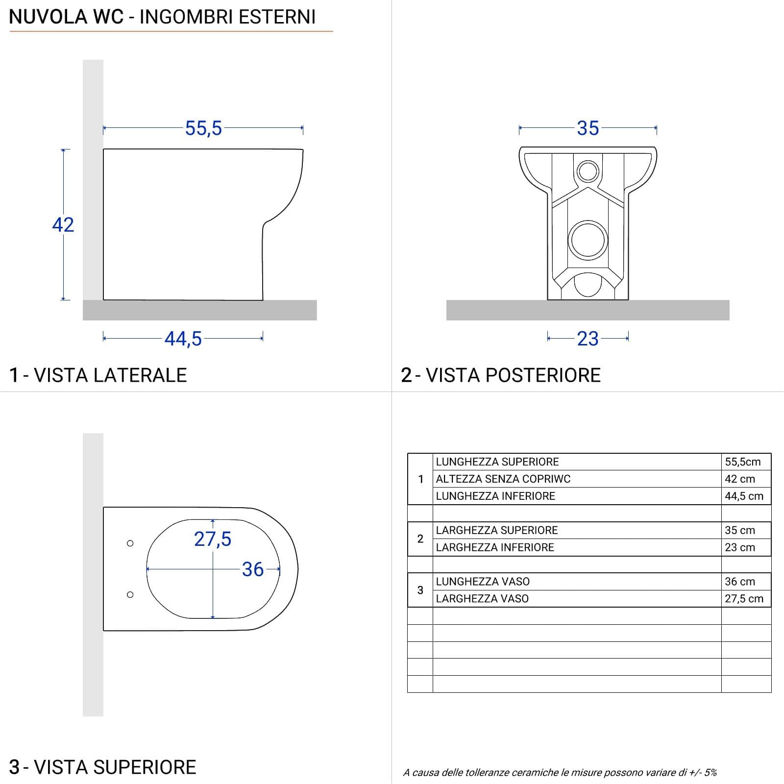 Sanitari AZZURRA con vaso scarico traslato con sedile e bidet - Nuvola