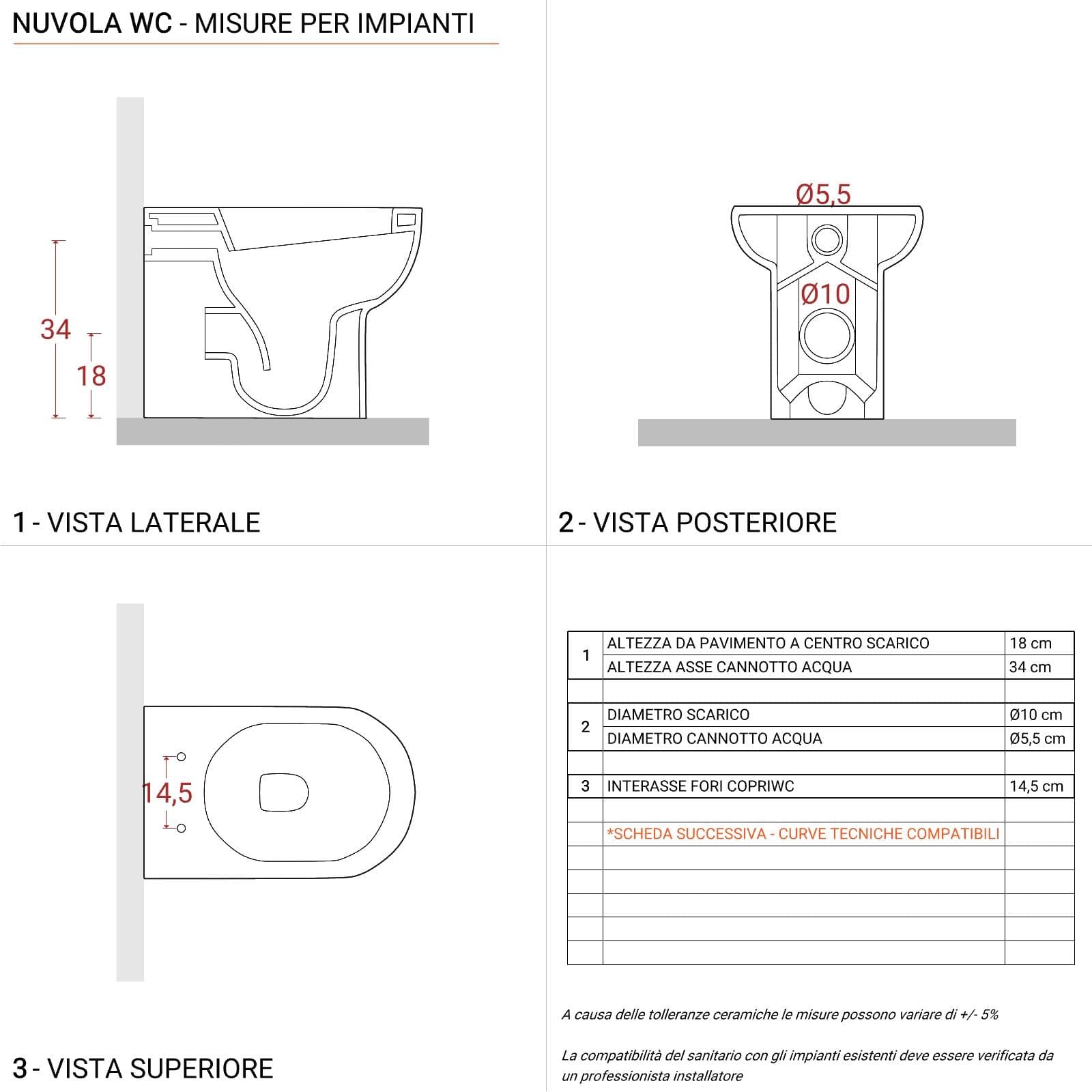 Sanitari AZZURRA con vaso scarico traslato con sedile e bidet - Nuvola