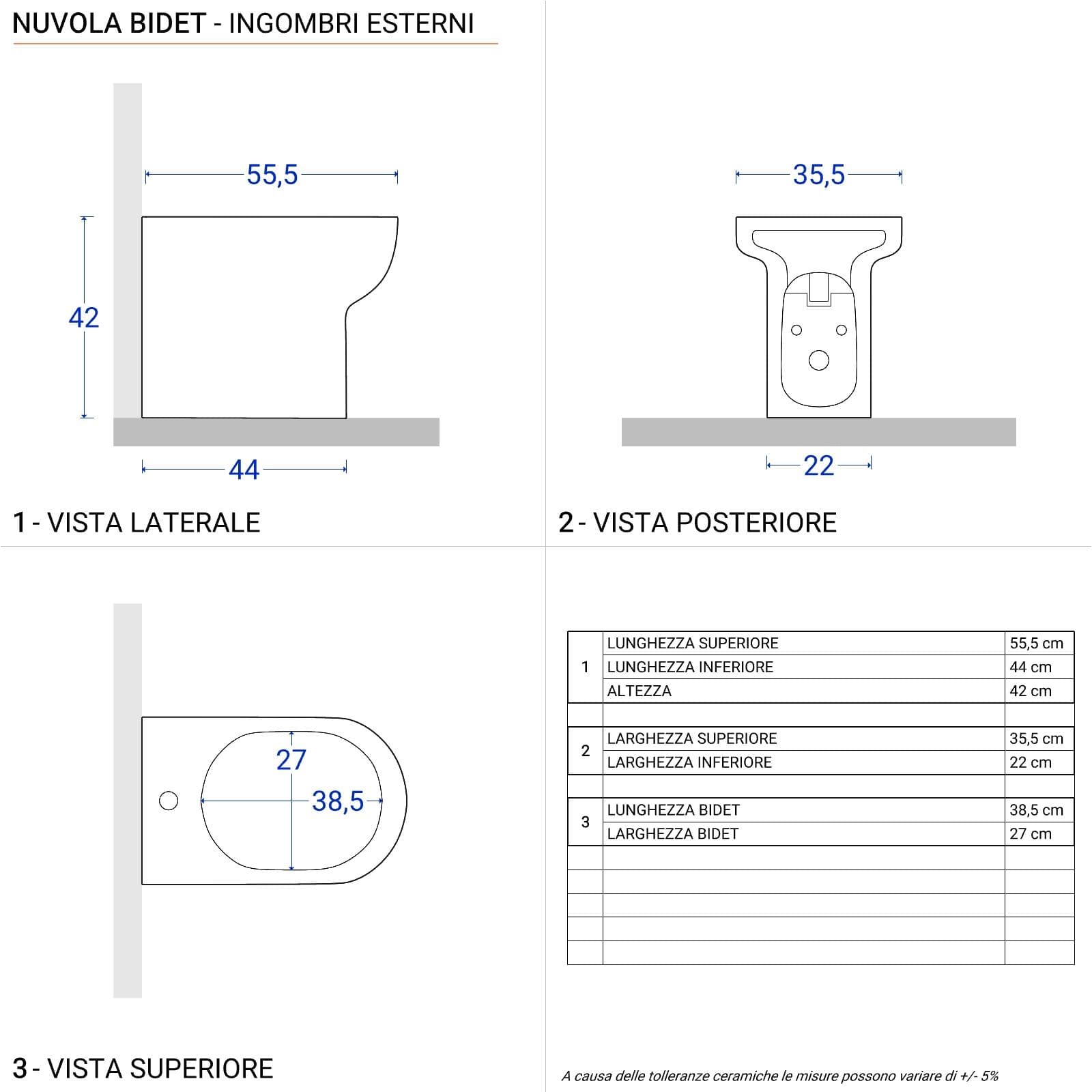 Sanitari AZZURRA con vaso scarico traslato con sedile e bidet - Nuvola