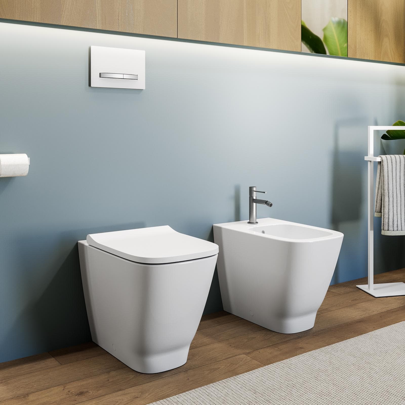 Sanitari filomuro a cacciata rimfree sedile SoftClose Serie Smyle Square - Geberit