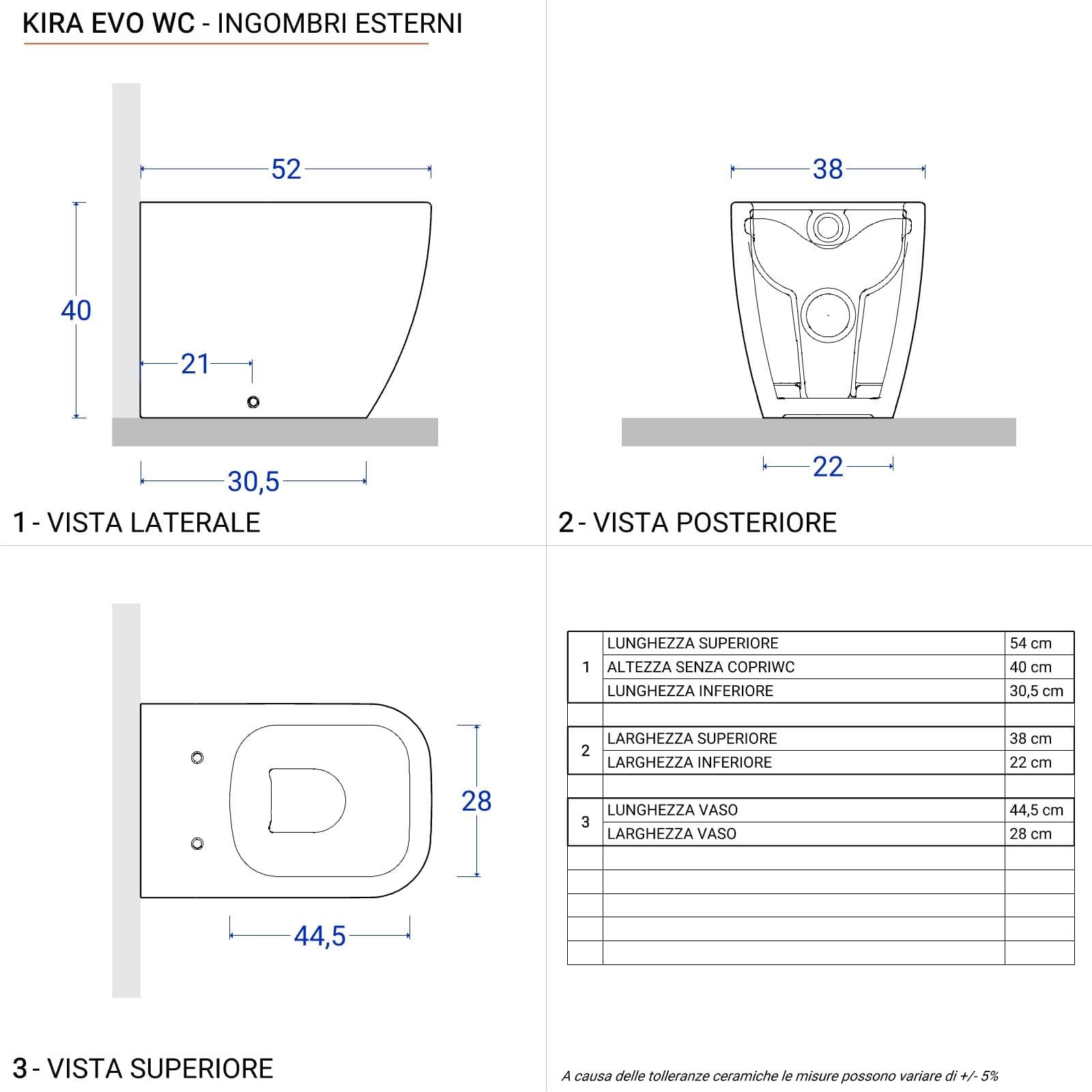 Sanitari filomuro in ceramica con sedile avvolgente soft-close bianco - Kira Evo