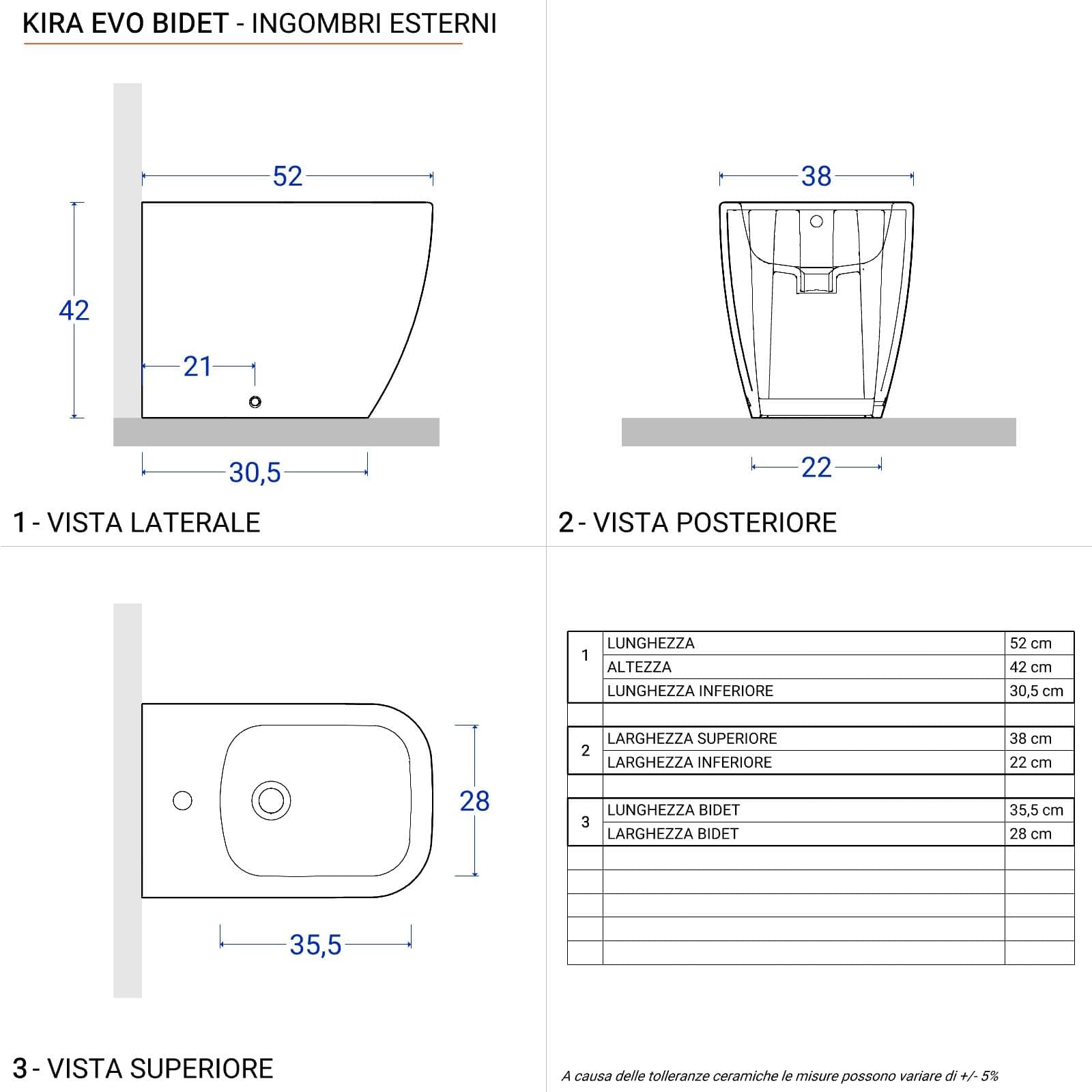 Sanitari filomuro in ceramica con sedile avvolgente soft-close bianco - Kira Evo