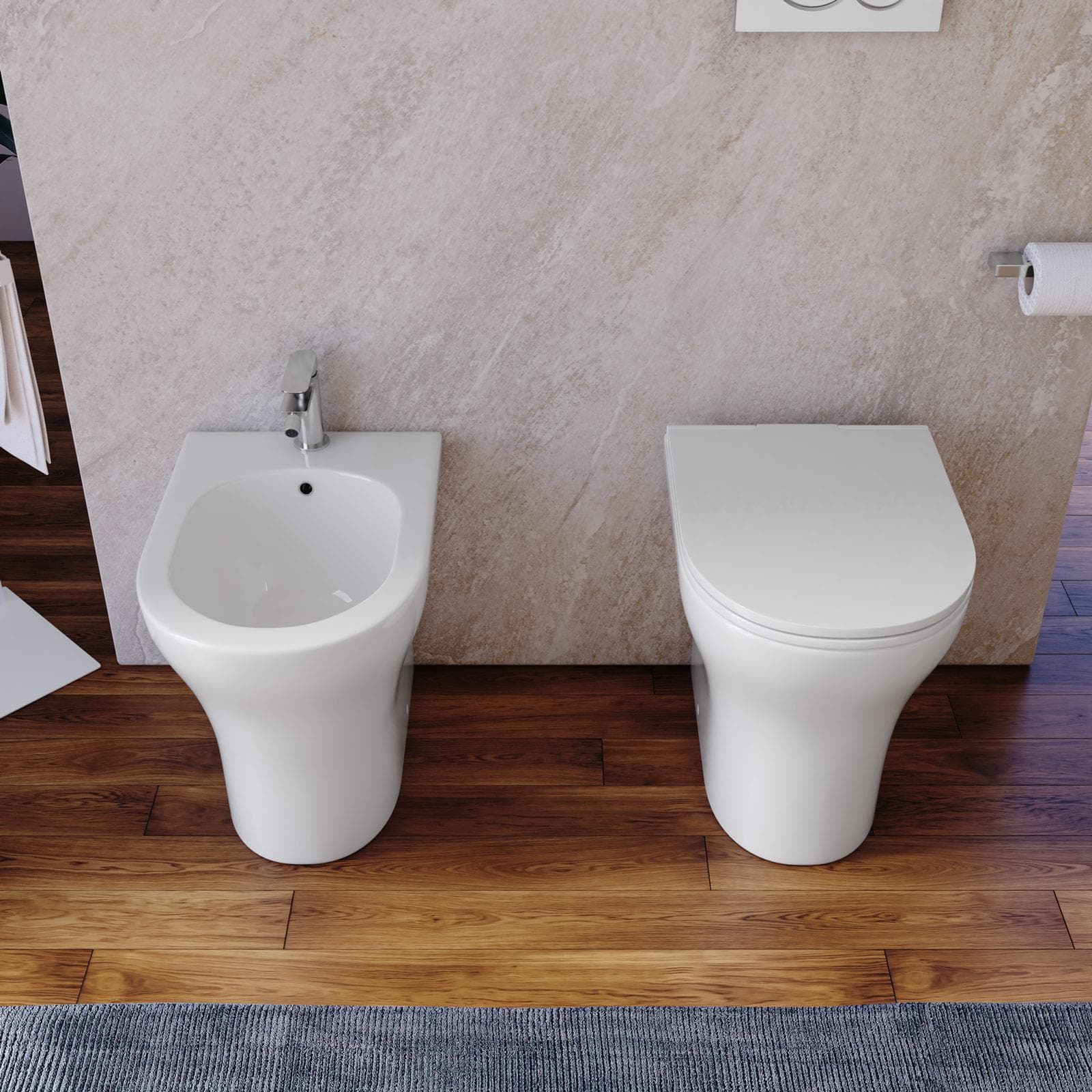 Sanitari filomuro in ceramica senza brida con sedile softclose - Zela