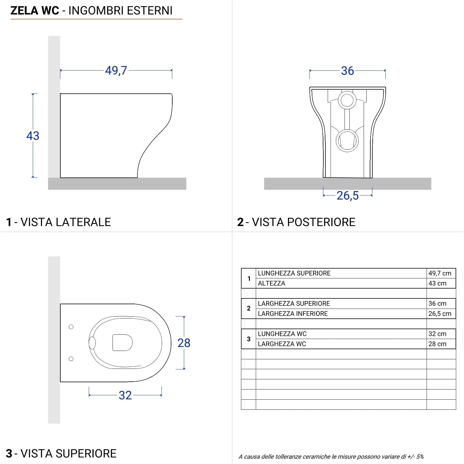 Sanitari filomuro in ceramica senza brida con sedile softclose - Zela