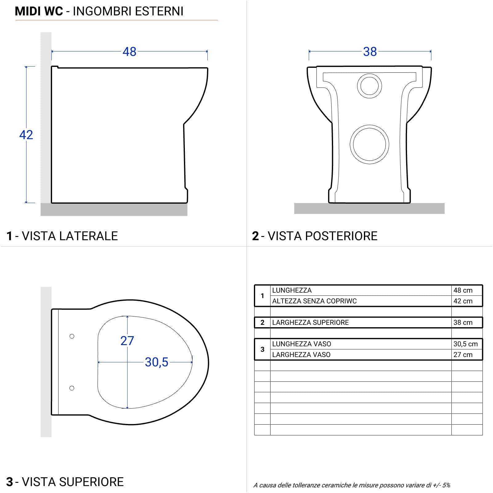 Sanitari filomuro in ceramica vaso + bidet + sedile soft close