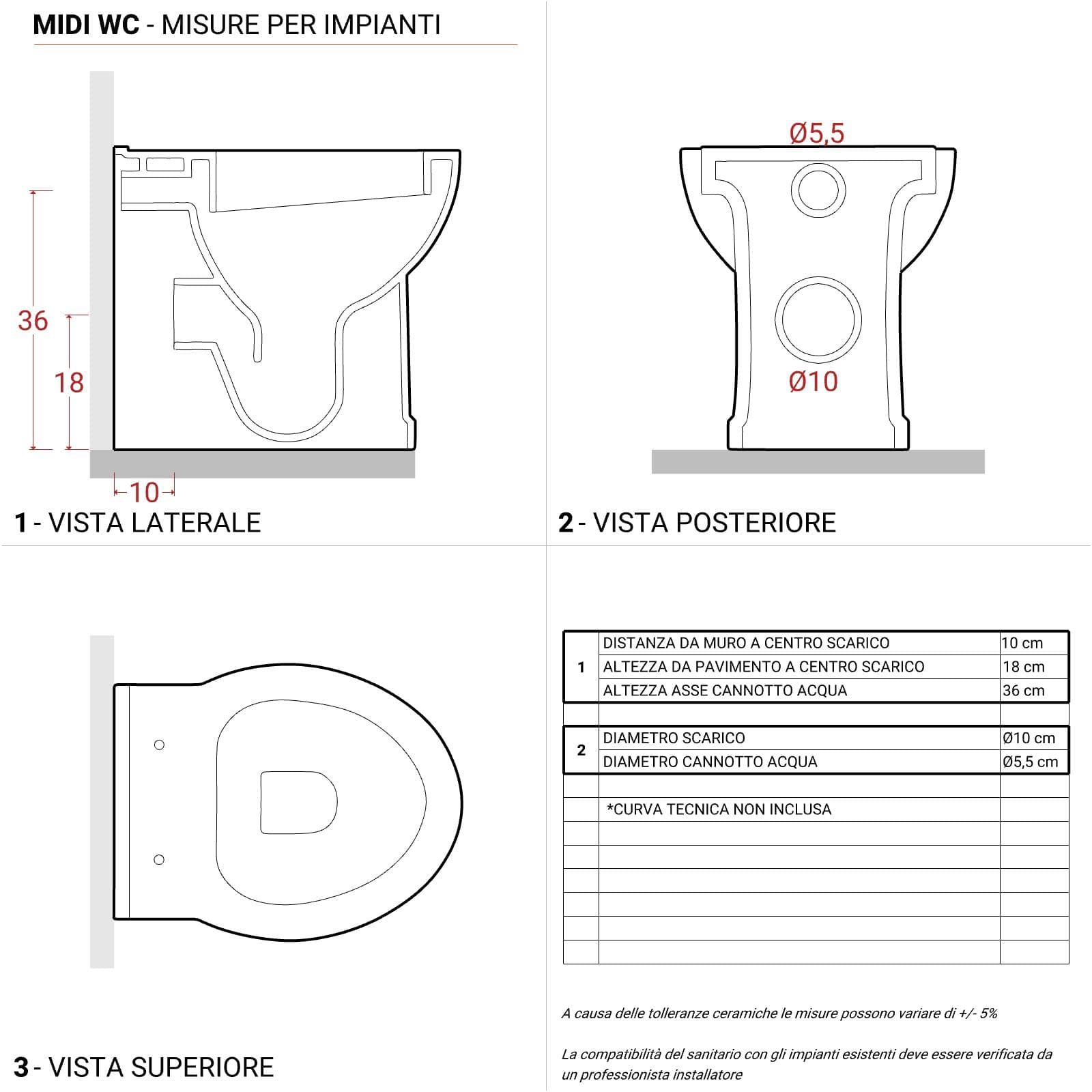 Sanitari filomuro in ceramica vaso + bidet + sedile soft close