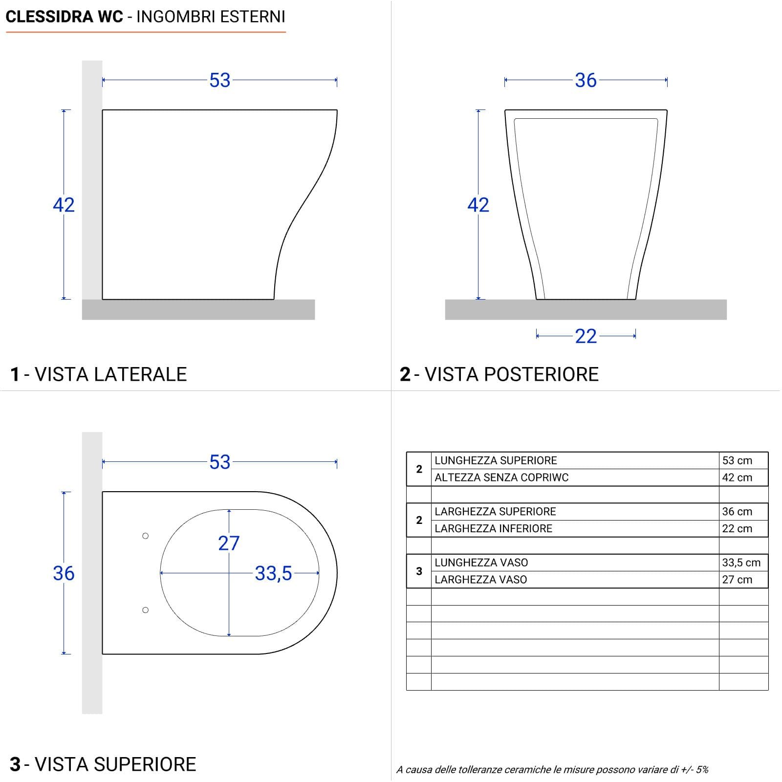 Sanitari filomuro con copriwc softclose con sgancio rapido - Clessidra