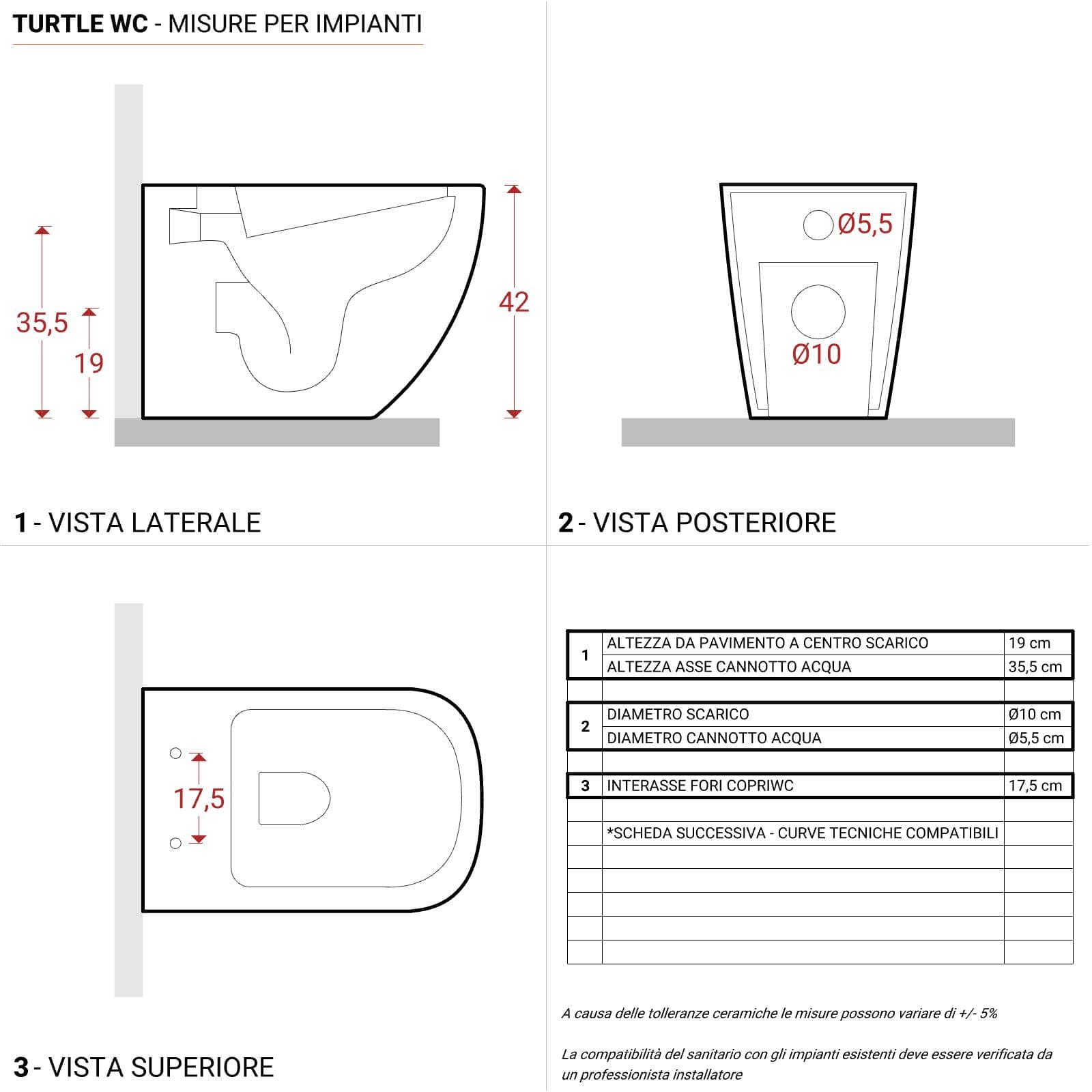 Sanitari filomuro rimless con sedile softclose e sgancio rapido - Turtle