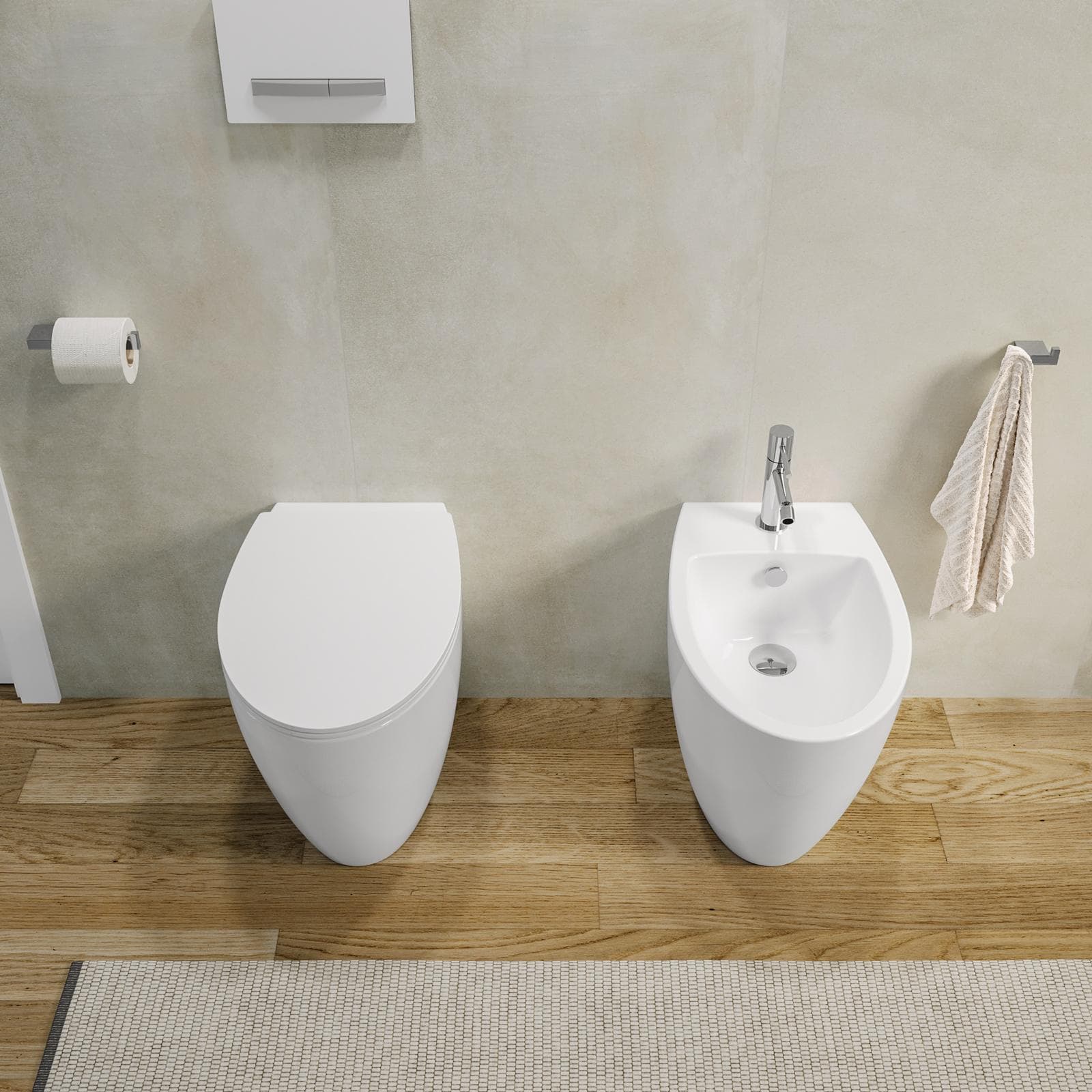 Sanitari filoparete con vaso rimless in ceramica con sedile rallentato - LFT Spazio di Simas