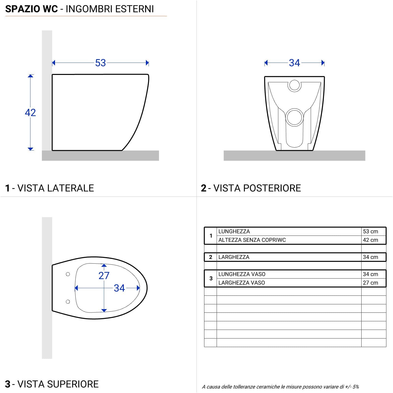 Sanitari filoparete con vaso rimless in ceramica con sedile rallentato - LFT Spazio di Simas