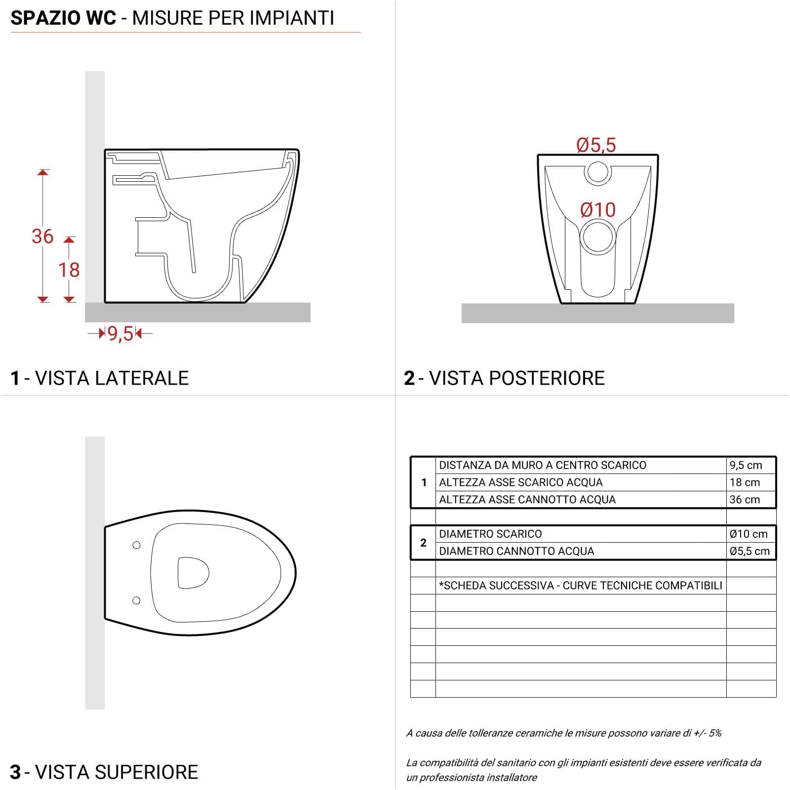 Sanitari filoparete con vaso rimless in ceramica con sedile rallentato - LFT Spazio di Simas