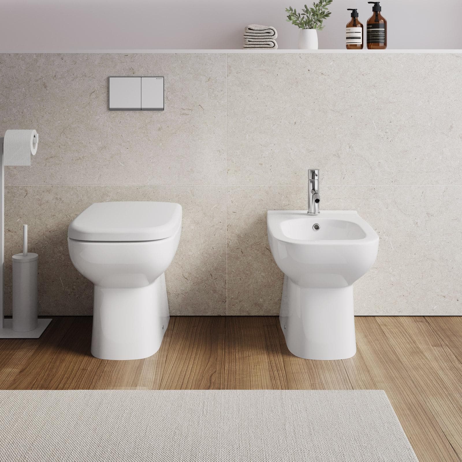 Sanitari in ceramica filomuro wc e bidet con copriwc - Proven