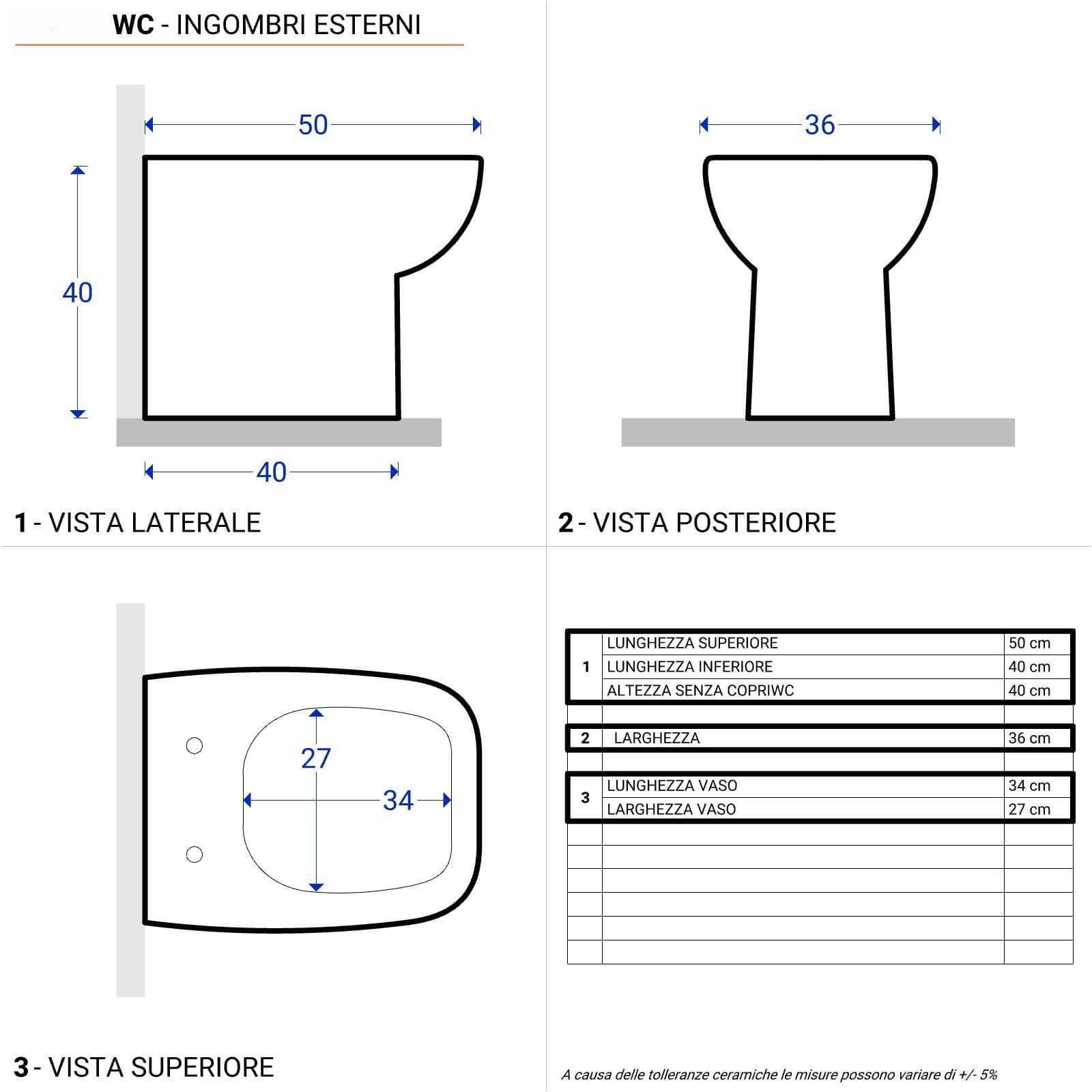 Sanitari in ceramica filomuro wc e bidet con copriwc - Proven