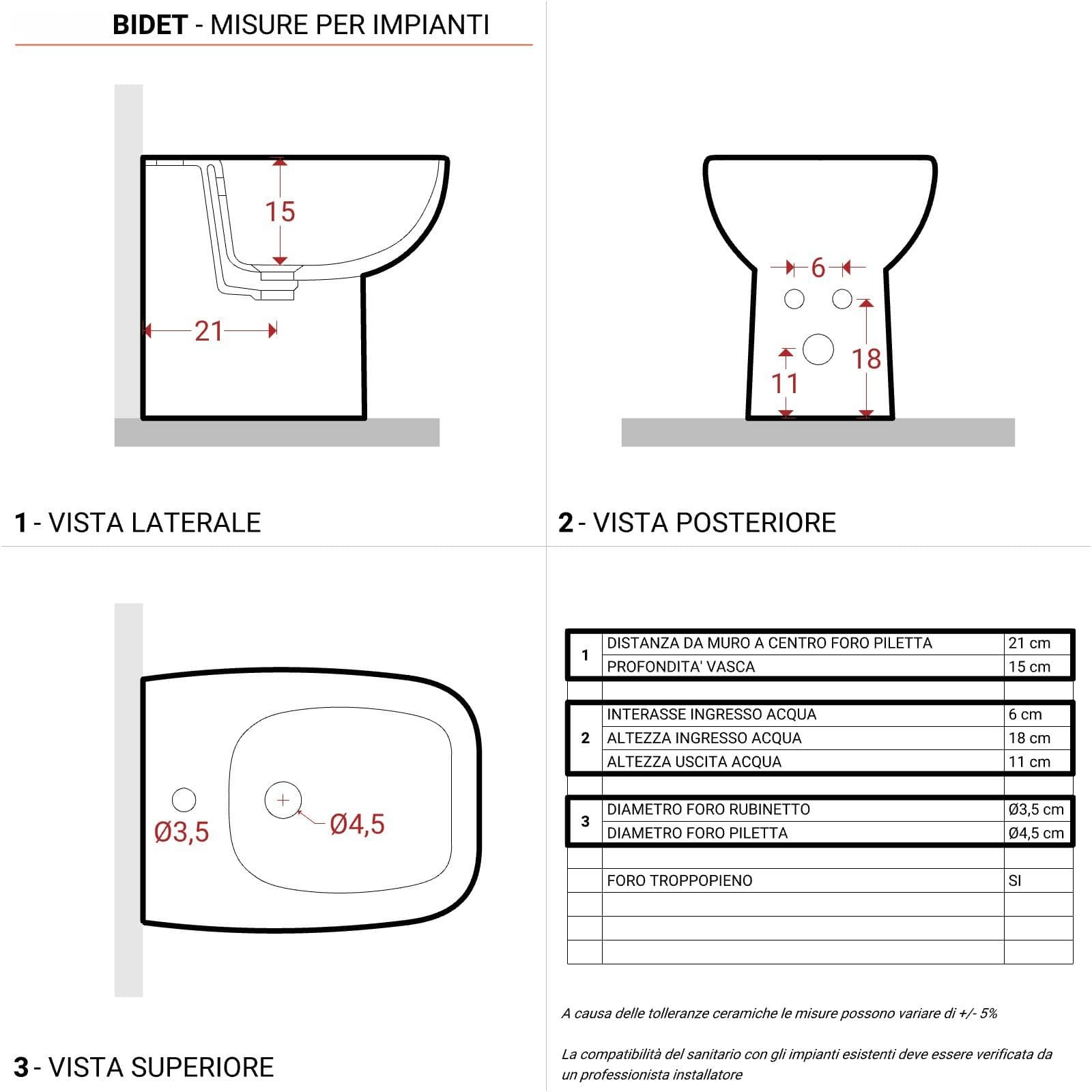 Sanitari in ceramica filomuro wc e bidet con copriwc - Proven