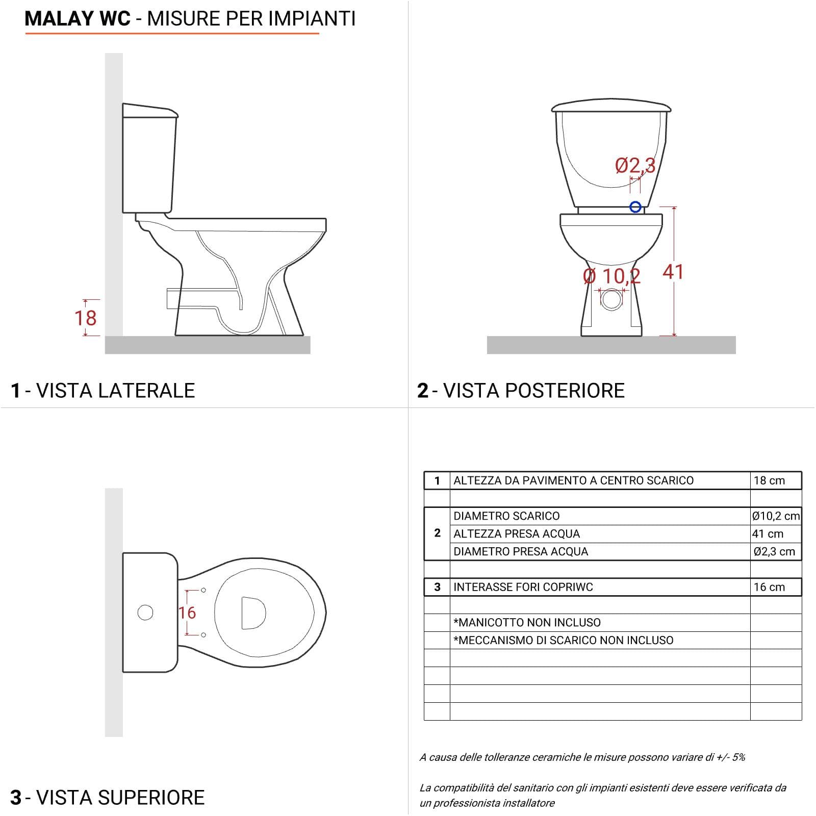 Sanitari monoblocco con scarico a parete e sedile bianco - Malay