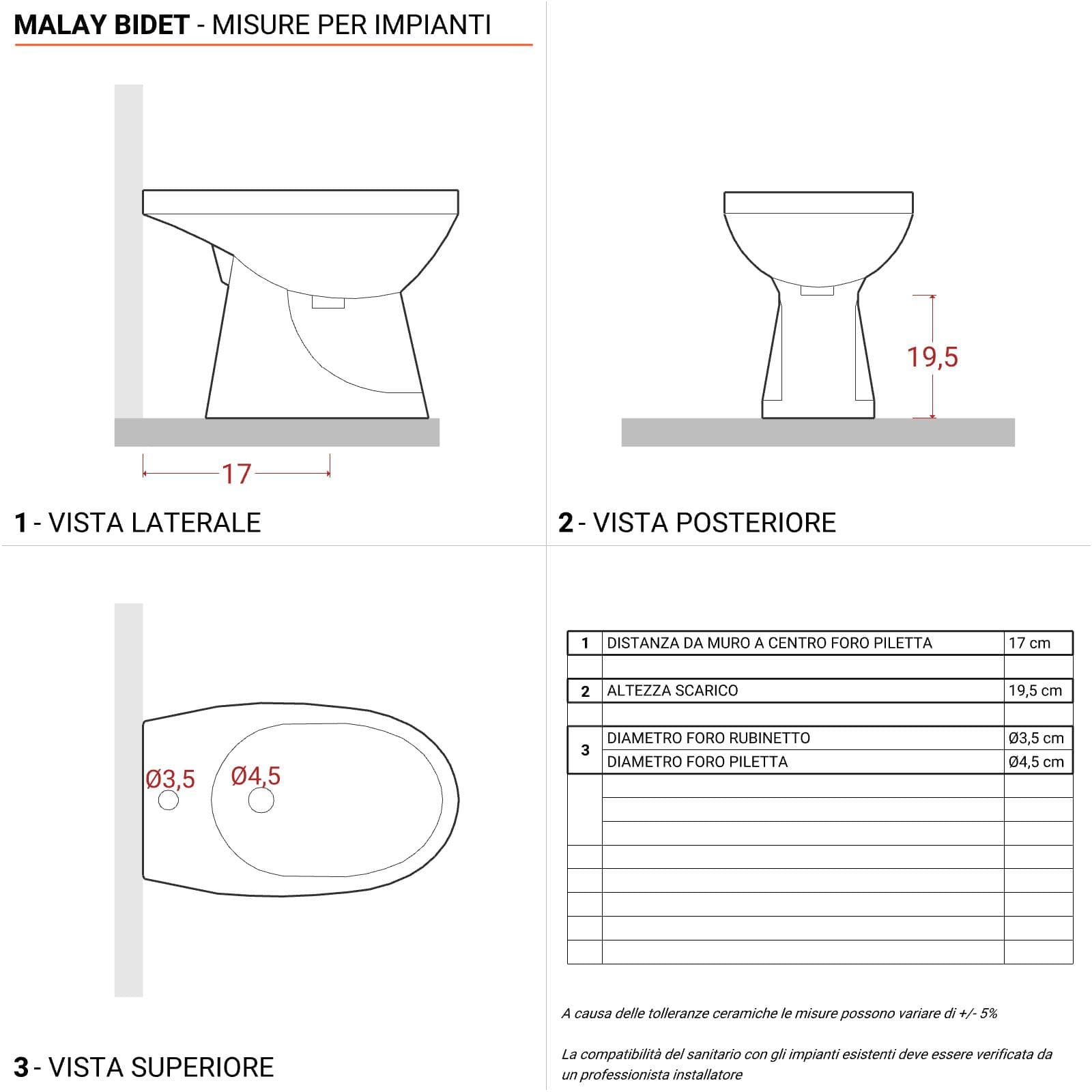 Sanitari monoblocco con scarico a parete e sedile bianco - Malay