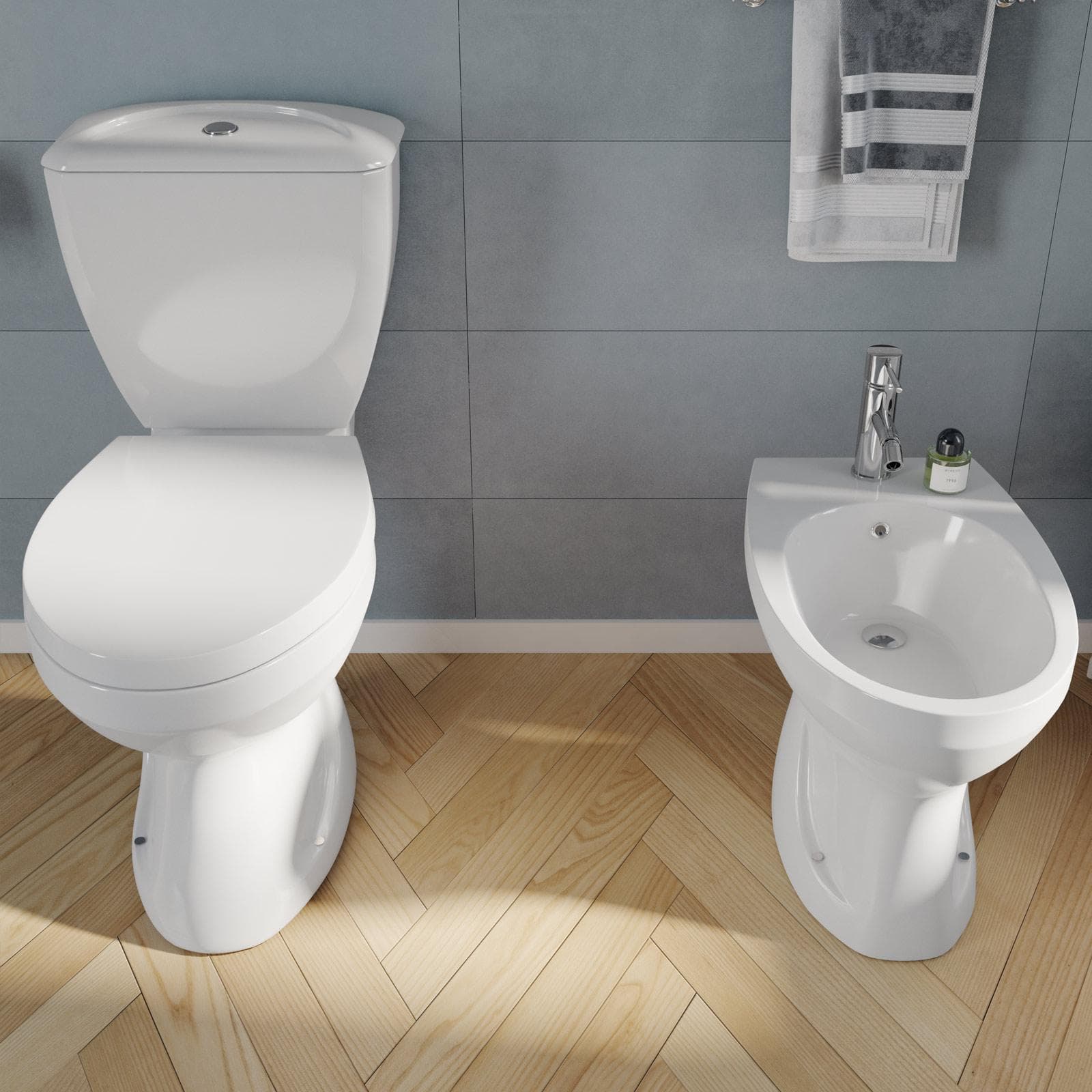 Sanitari monoblocco con scarico a terra e sedile bianco - Malay