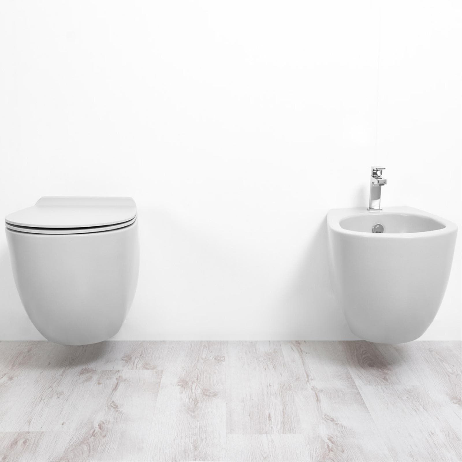 Sanitari opachi coppia sospesi bidet + wc + sedile tela opaco - Vignoni di Simas