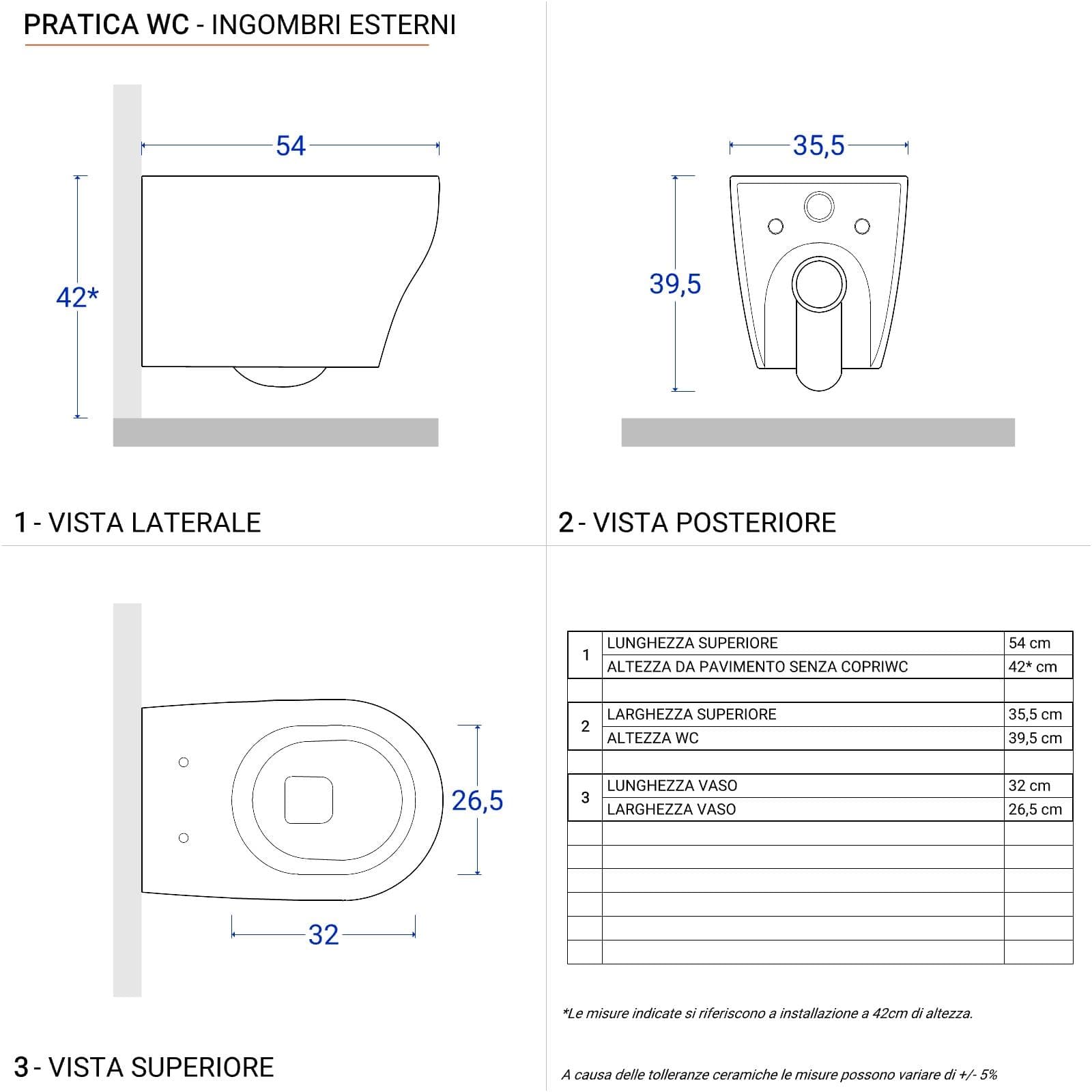 Sanitari sospesi Azzurra serie Pratica in ceramica con sedile copri wc