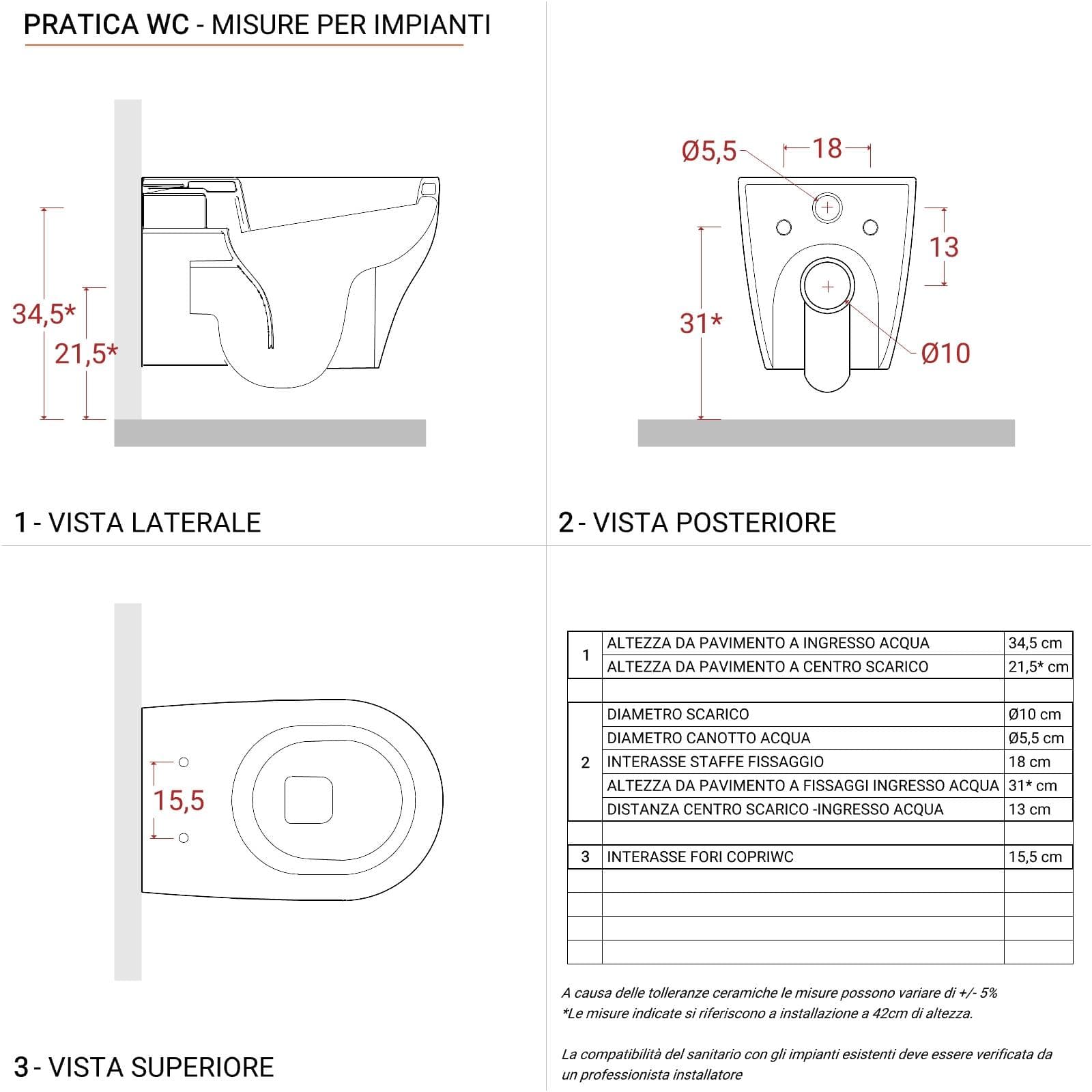 Sanitari sospesi Azzurra serie Pratica in ceramica con sedile copri wc