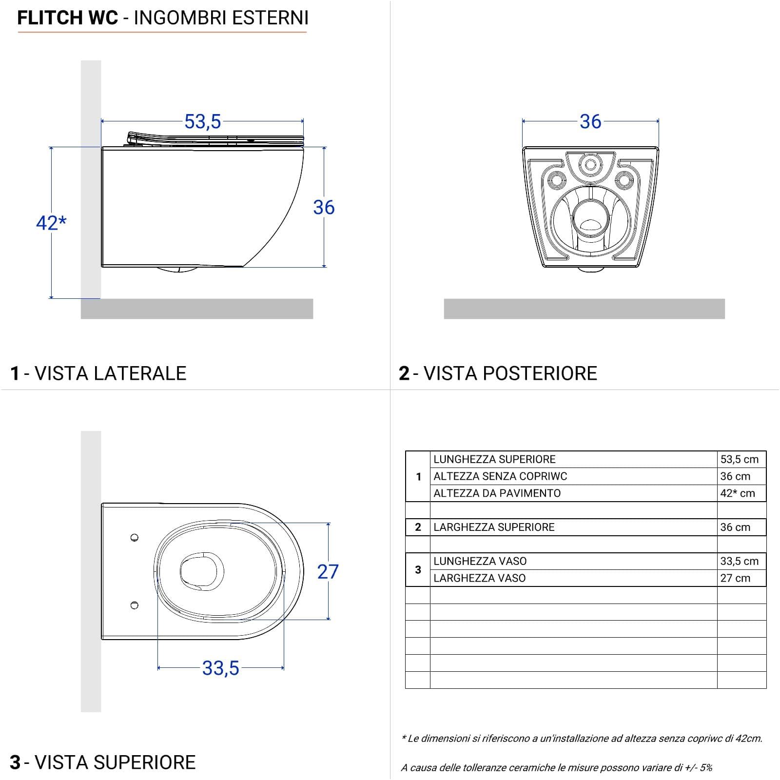 Sanitari sospesi con scarico a vortice in ceramica con copriwc e bidet nero opaco - Flitch