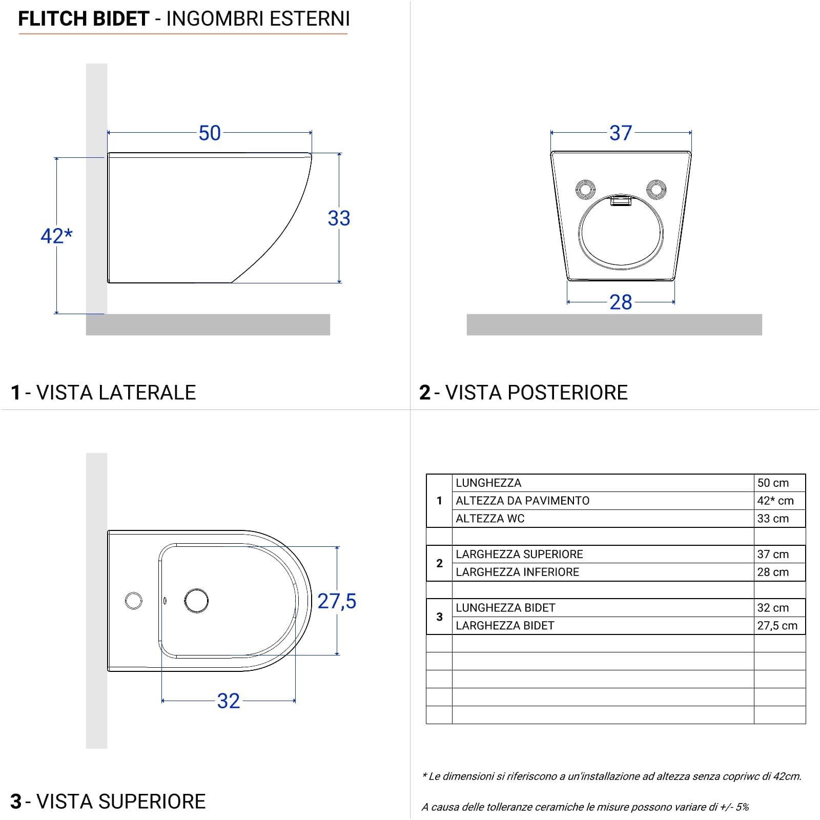 Sanitari sospesi con scarico a vortice in ceramica con copriwc e bidet nero opaco - Flitch