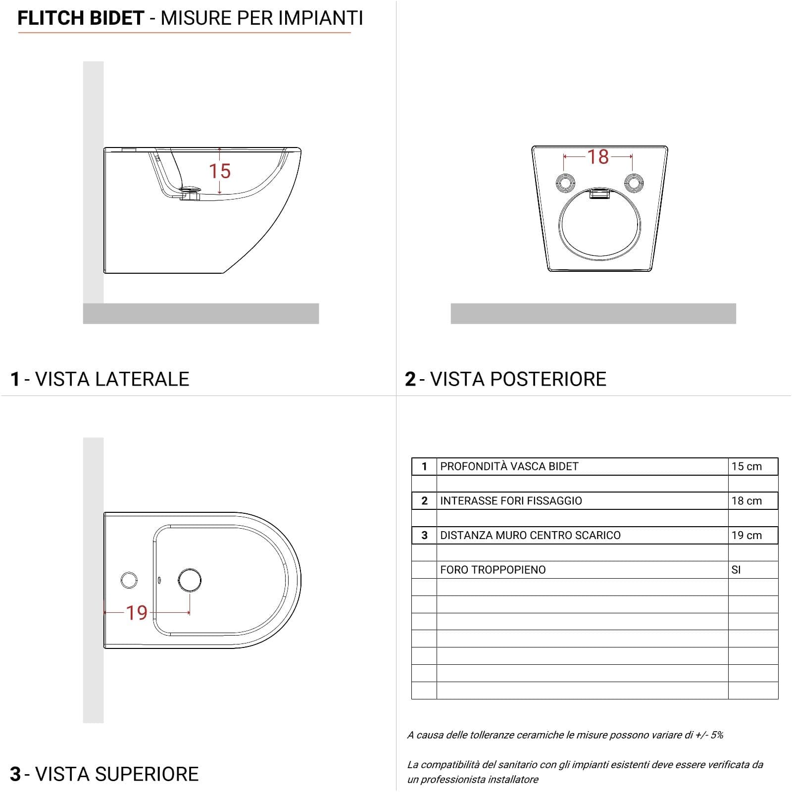 Sanitari sospesi con scarico a vortice in ceramica con copriwc e bidet nero opaco - Flitch
