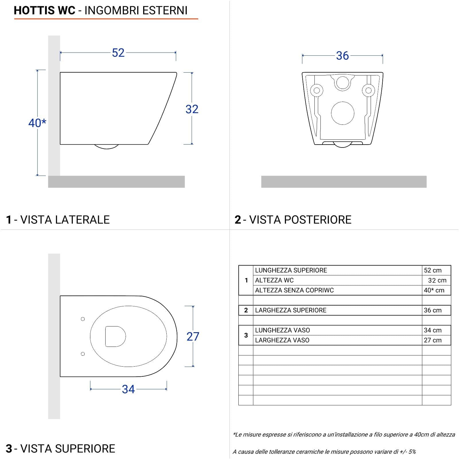 Sanitari sospesi in ceramica Rimless senza brida e sedile copri wc con chiusura softclose - Hottis