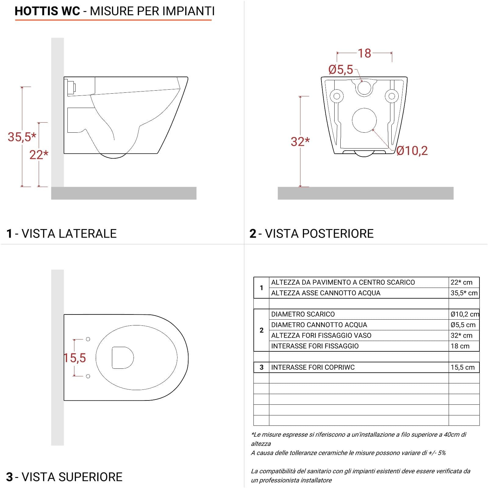 Sanitari sospesi in ceramica Rimless senza brida e sedile copri wc con chiusura softclose - Hottis