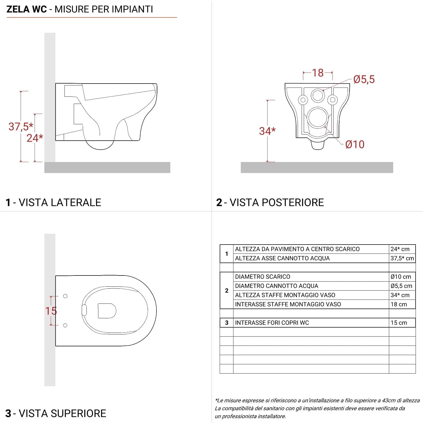 Sanitari sospesi in ceramica senza brida con sedile softclose - Zela