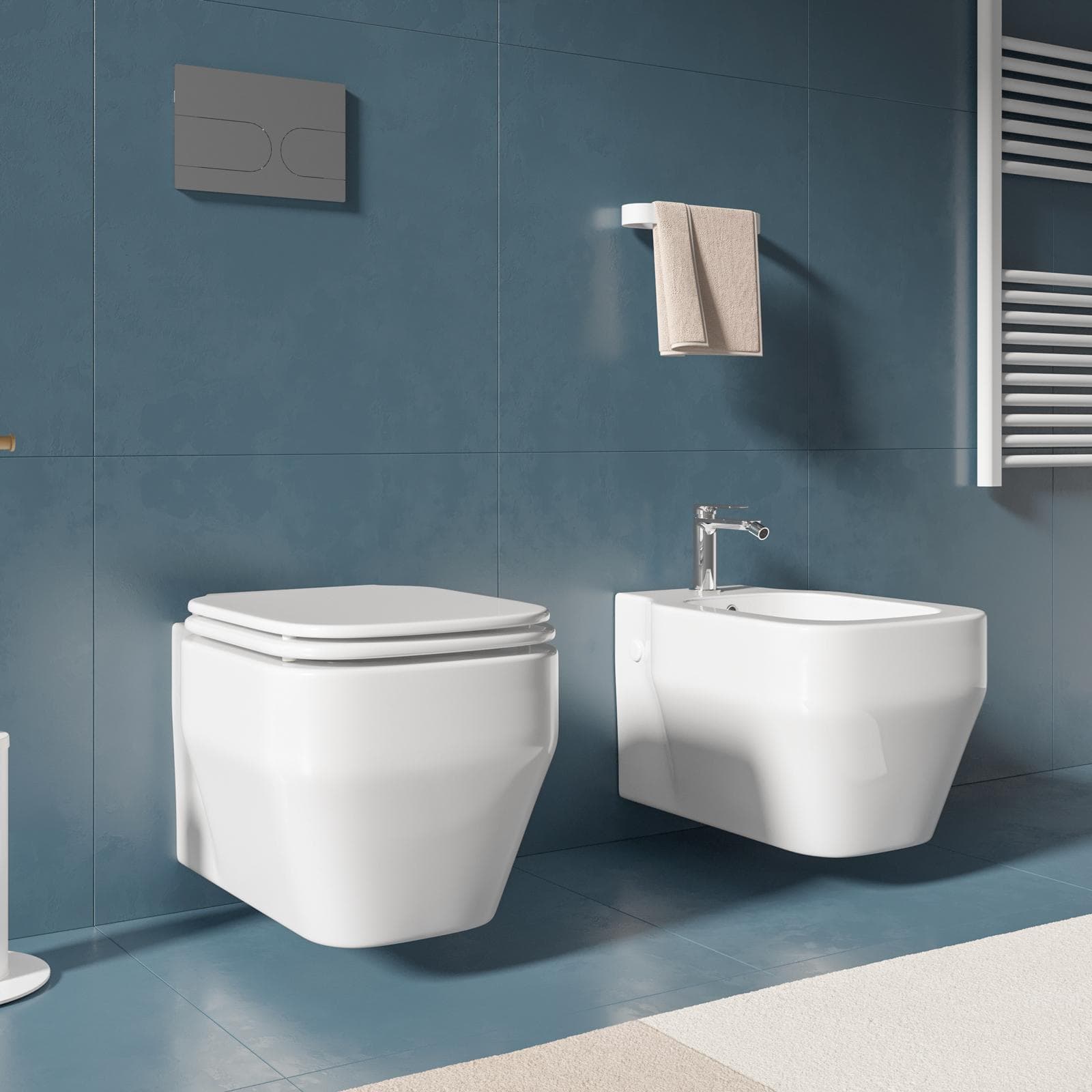 Sanitari sospesi in ceramica serie GLAZE di Azzurra con sedile copri wc chiusura rallentata softclose