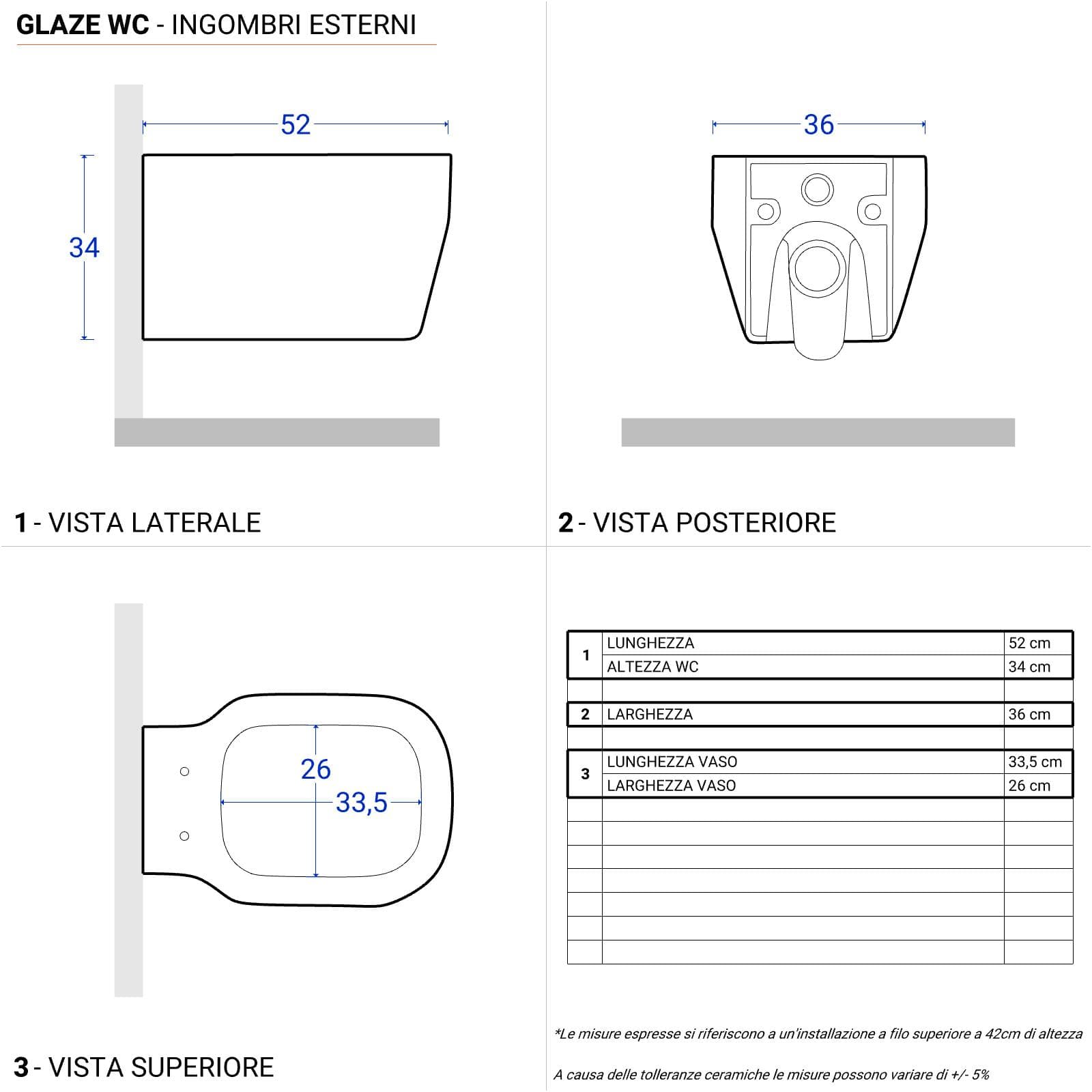 Sanitari sospesi in ceramica serie GLAZE di Azzurra con sedile copri wc chiusura rallentata softclose