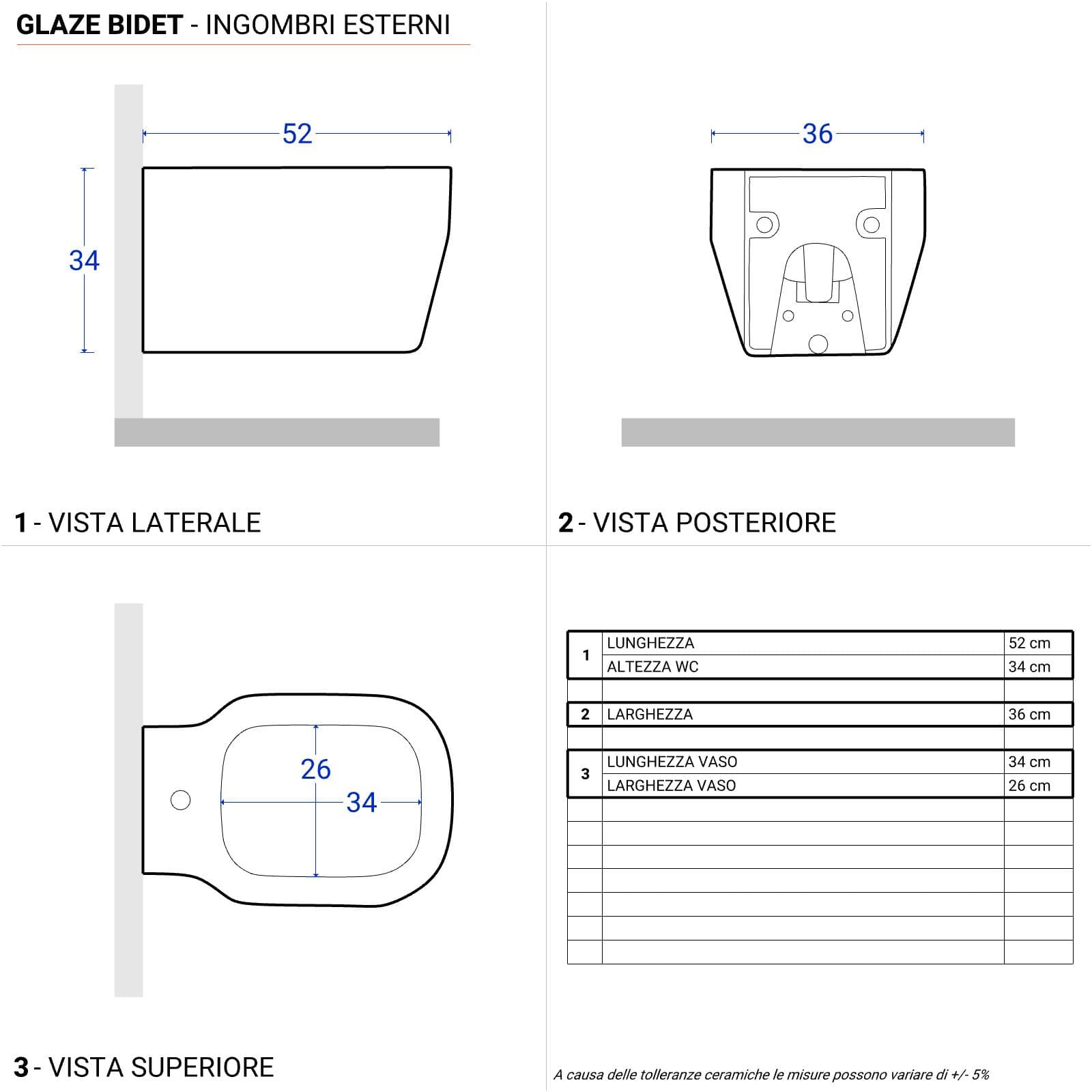 Sanitari sospesi in ceramica serie GLAZE di Azzurra con sedile copri wc chiusura rallentata softclose