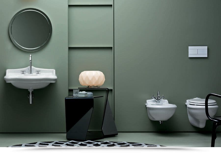 Sanitari sospesi in ceramica serie JUBILAEUM di Azzurra con sedile copri wc design classico