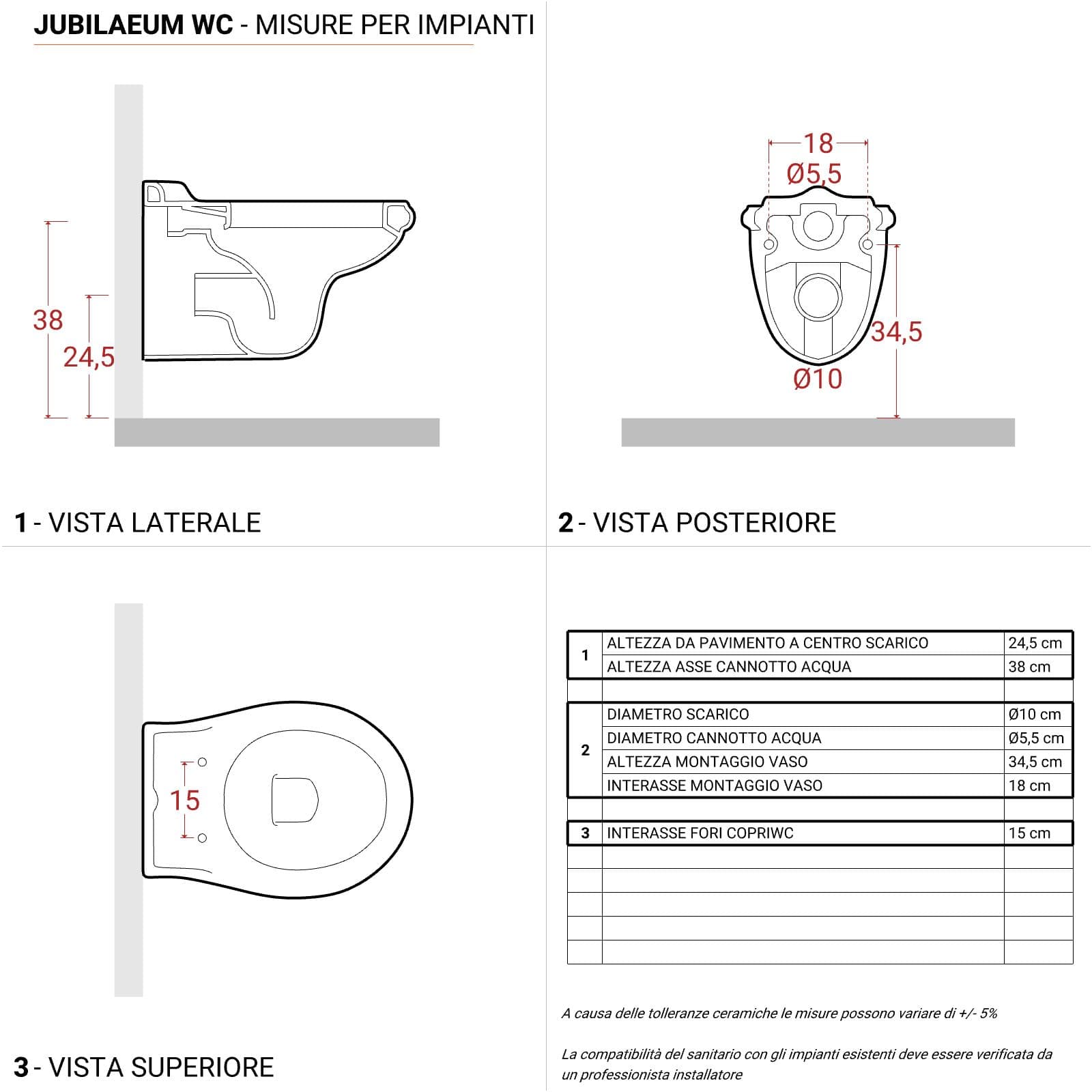Sanitari sospesi in ceramica serie JUBILAEUM di Azzurra con sedile copri wc design classico