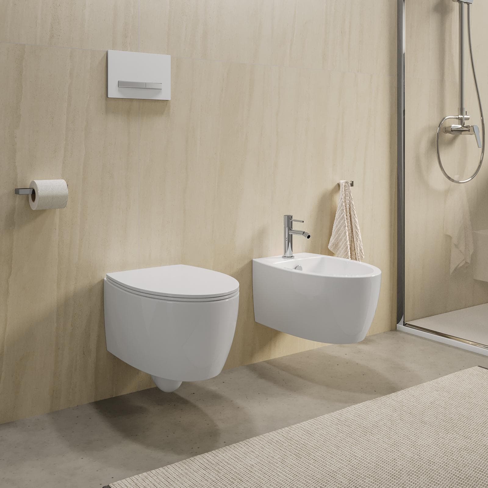 Sanitari sospesi con sedile softclose e fissaggi nascosti - LFT Spazio di Simas